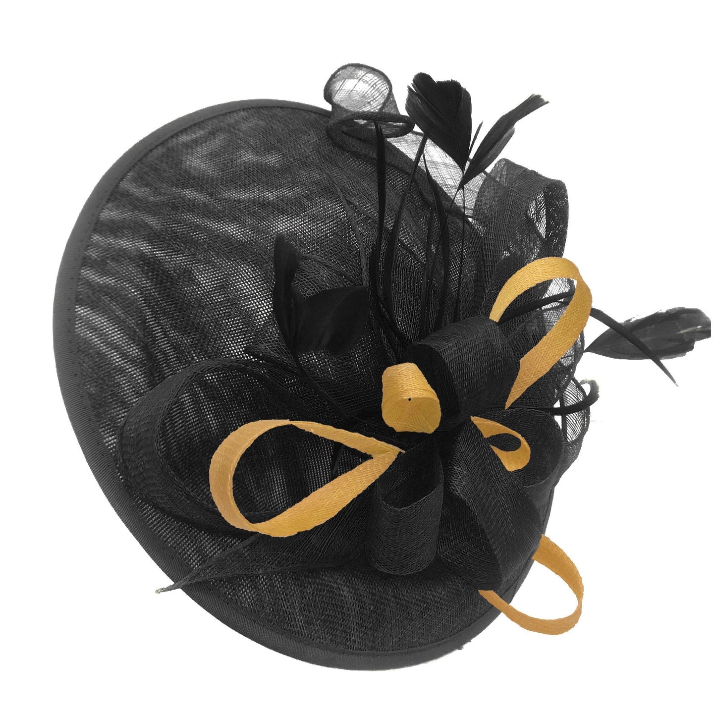 Caprilite Big Saucer Sinamay Black & Gold Mixed Colour Fascinator On Headband
