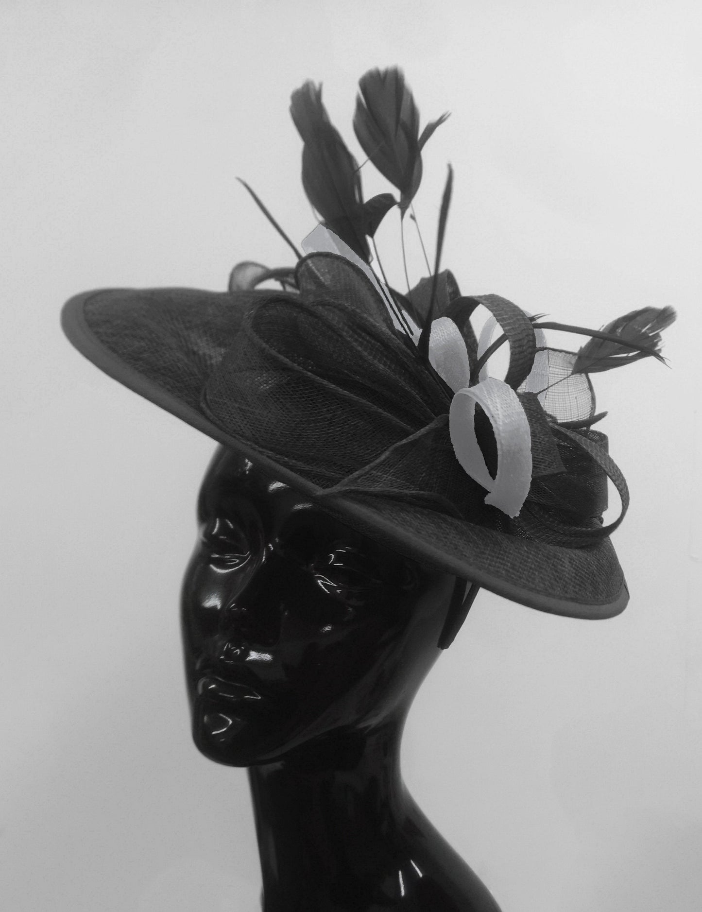 Caprilite Big Saucer Sinamay Black & Grey Silver Mixed Colour Fascinator On Headband