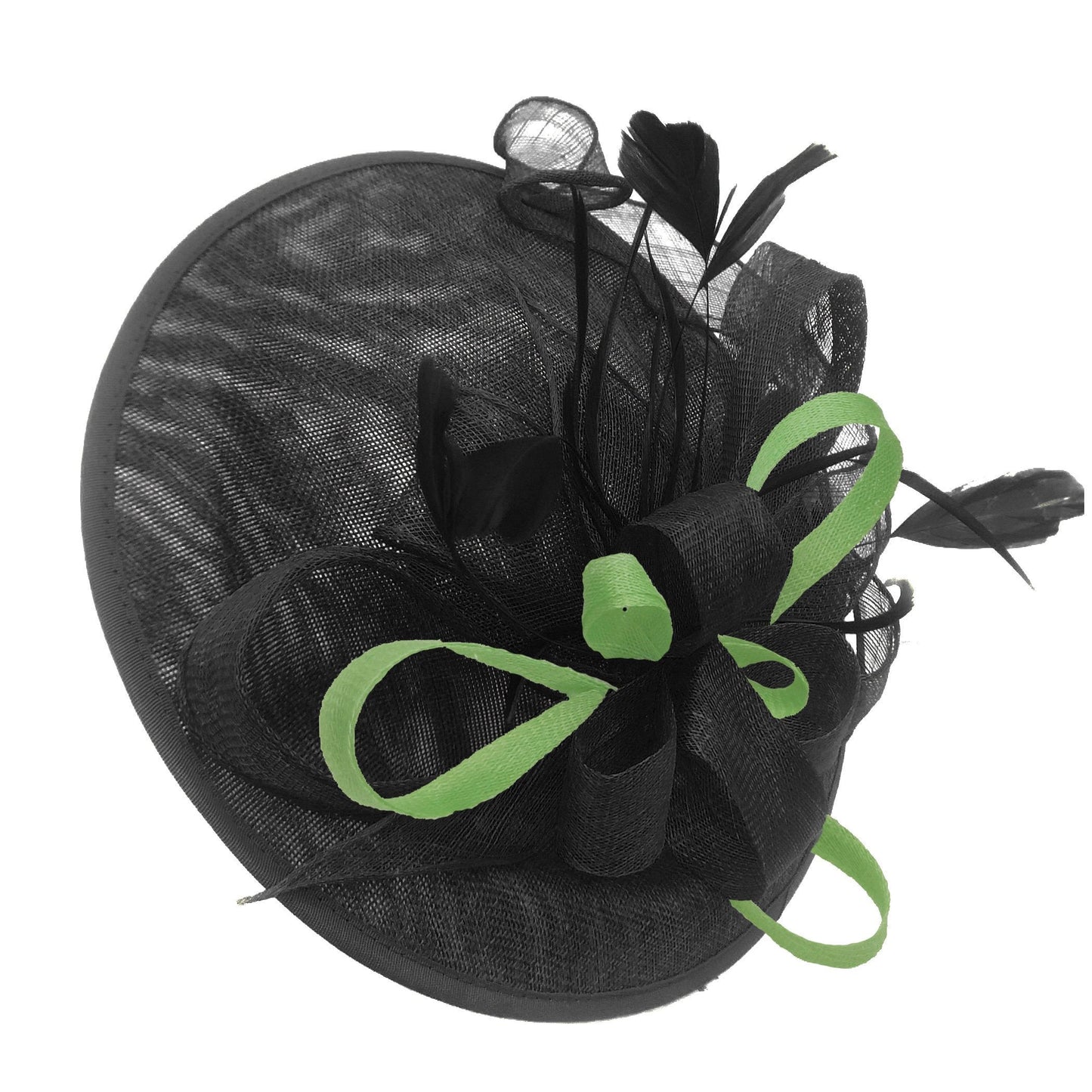 Caprilite Big Saucer Sinamay Black & Lime Green Mixed Colour Fascinator On Headband