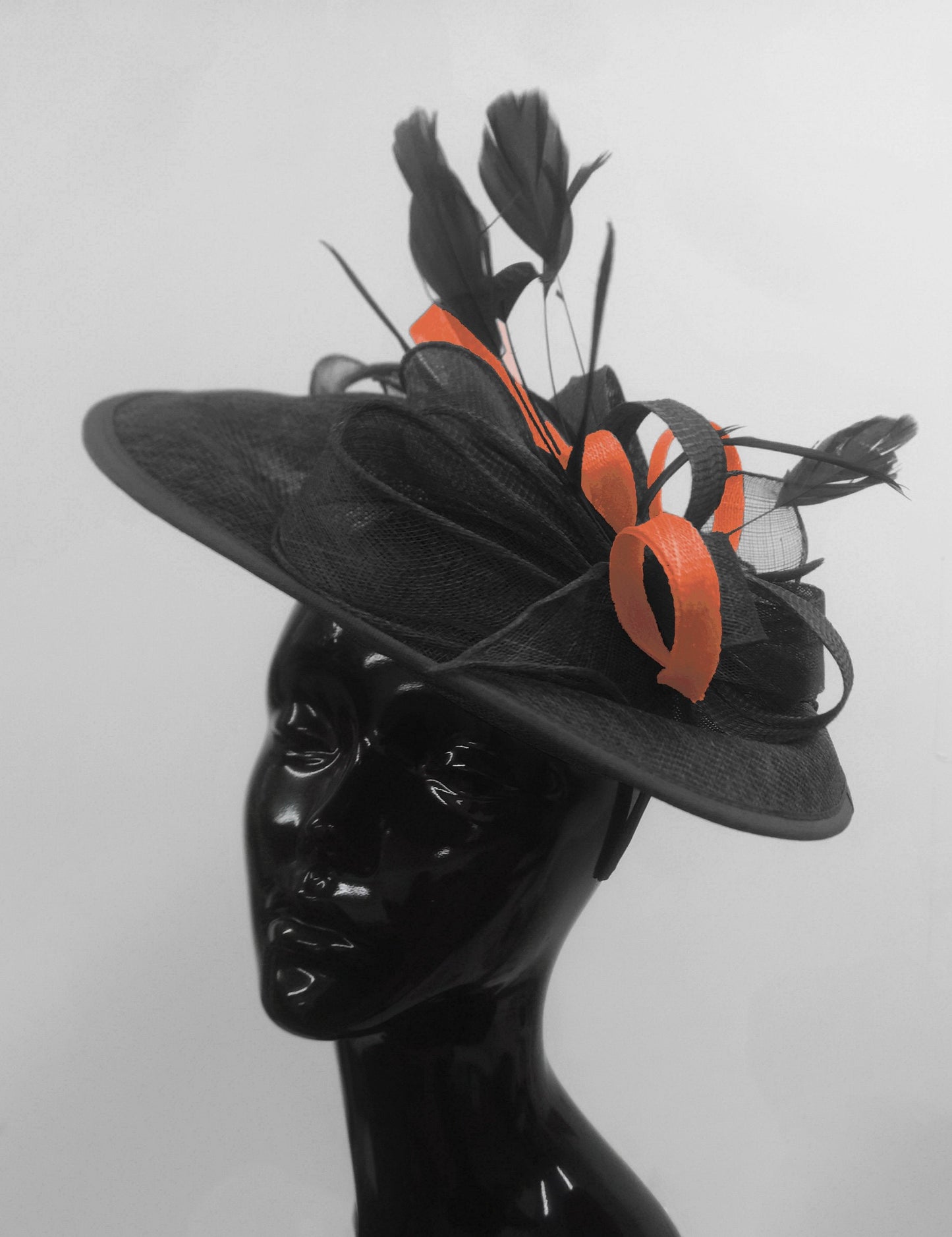 Caprilite Big Saucer Sinamay Black & Orange Mixed Colour Fascinator On Headband