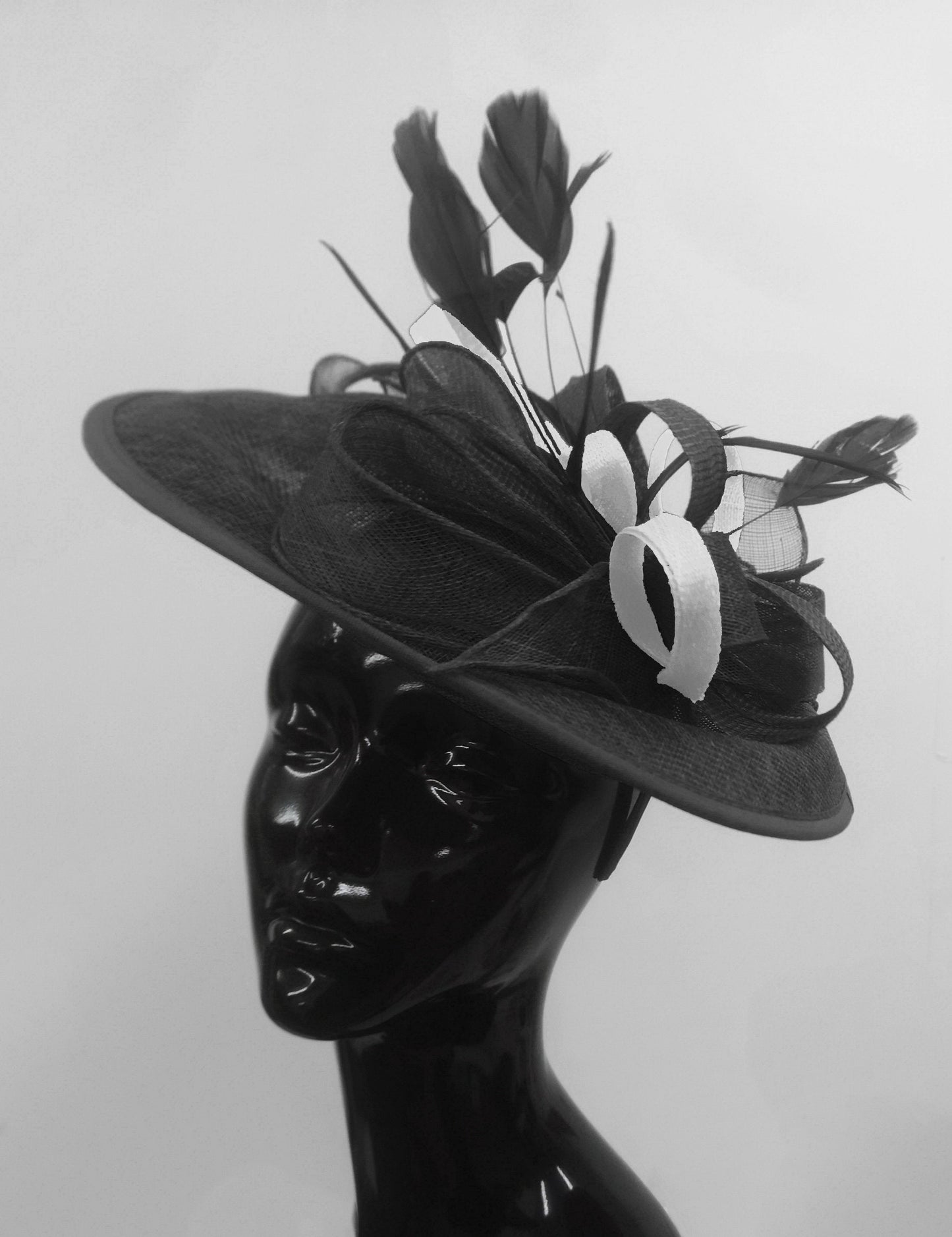 Caprilite Big Saucer Sinamay Black & White Mixed Colour Fascinator On Headband