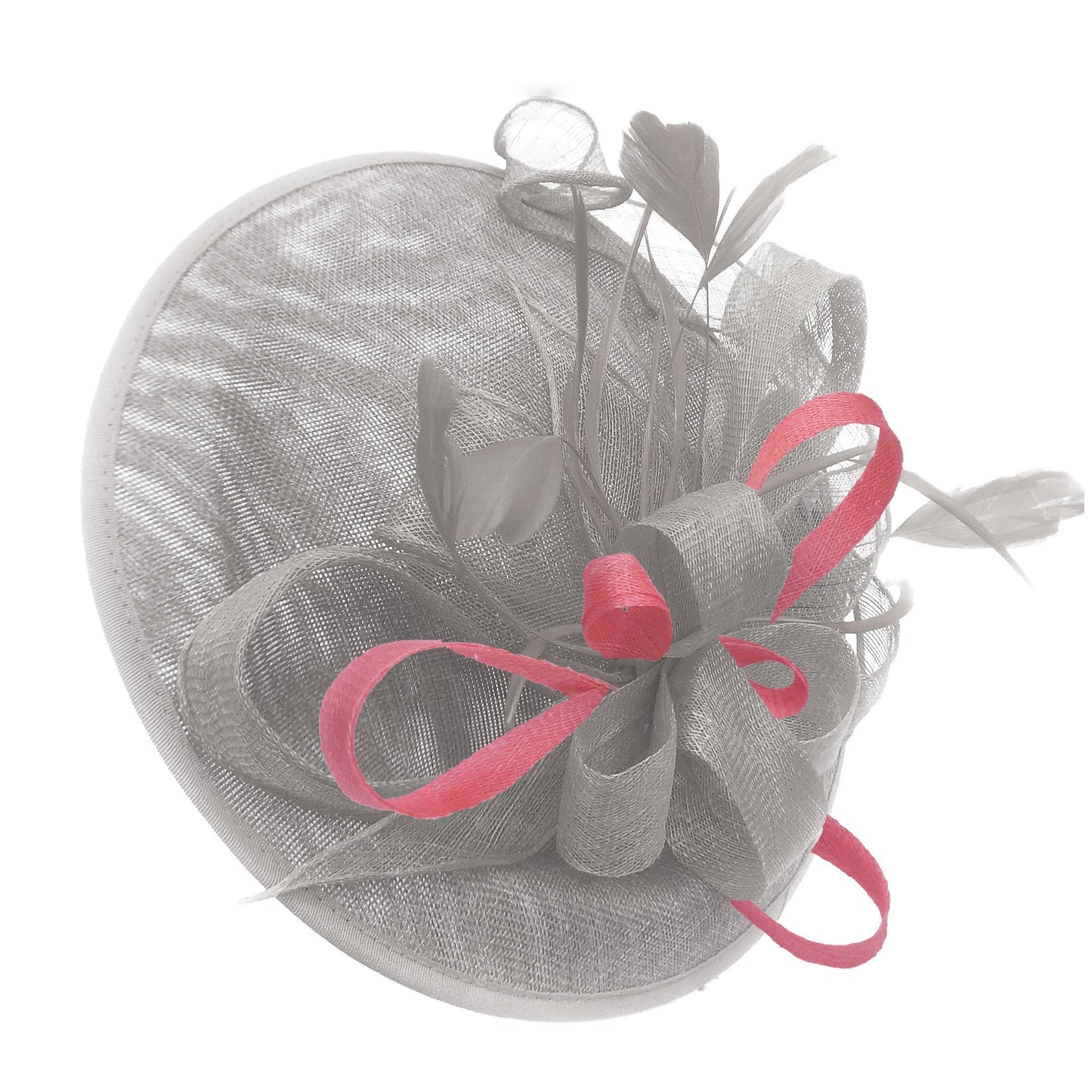 Caprilite Big Saucer Sinamay Silver Grey & Baby Pink Mixed Colour Fascinator On Headband