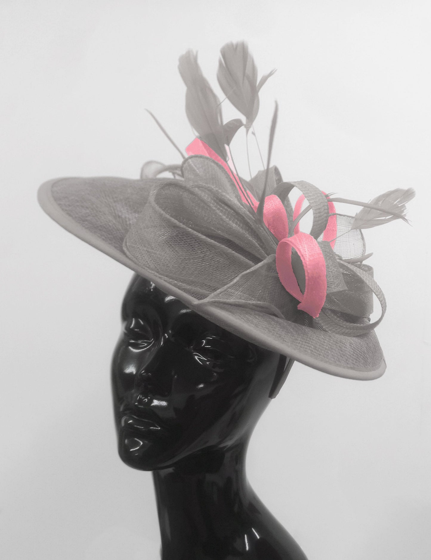 Caprilite Big Saucer Sinamay Silver Grey & Baby Pink Mixed Colour Fascinator On Headband
