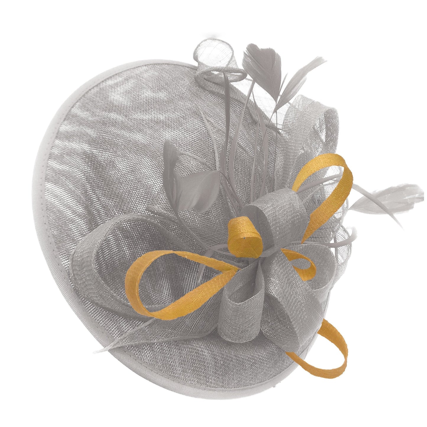 Caprilite Big Saucer Sinamay Silver Grey & Mustard Gold Mixed Colour Fascinator On Headband