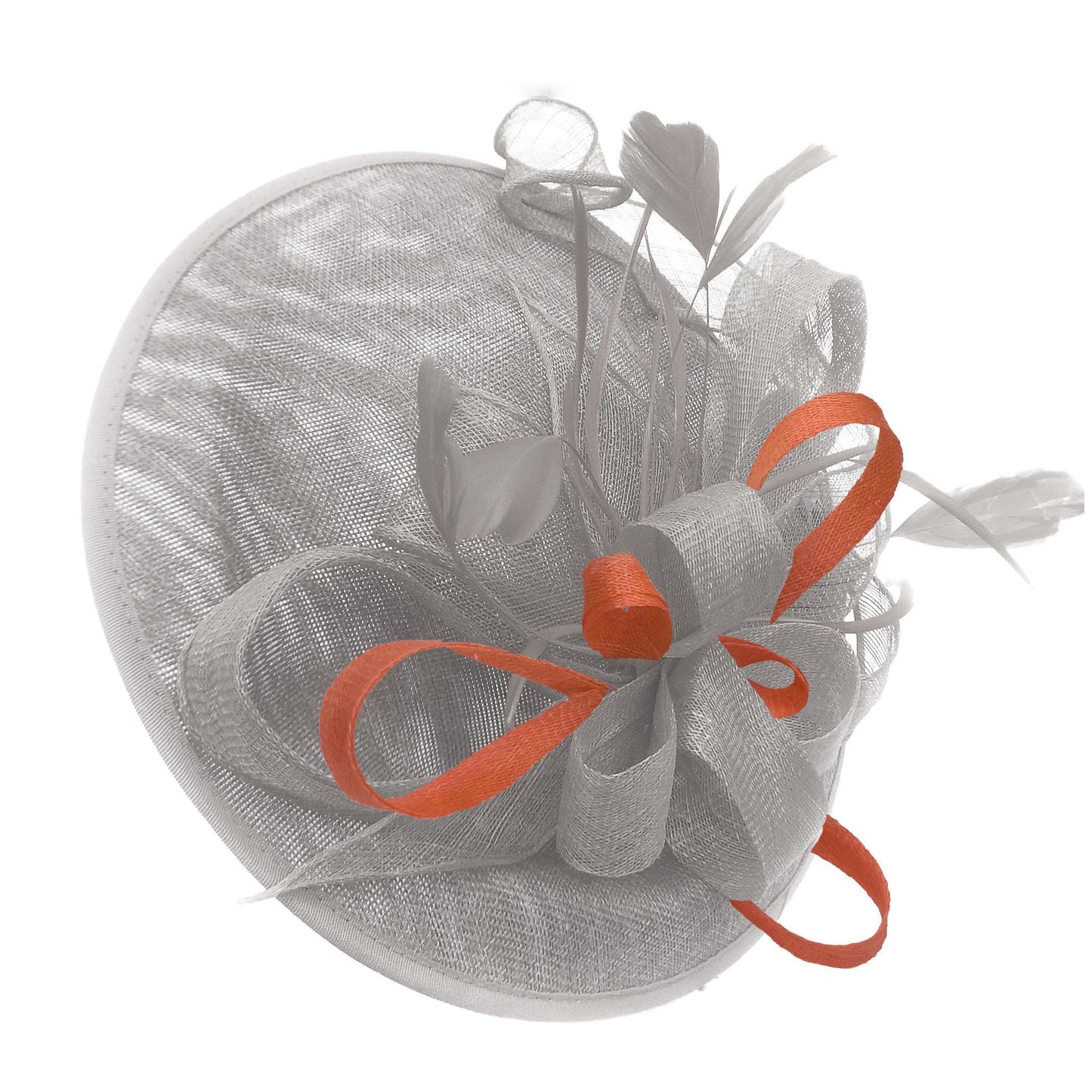 Caprilite Big Saucer Sinamay Silver Grey & Orange Mixed Colour Fascinator On Headband