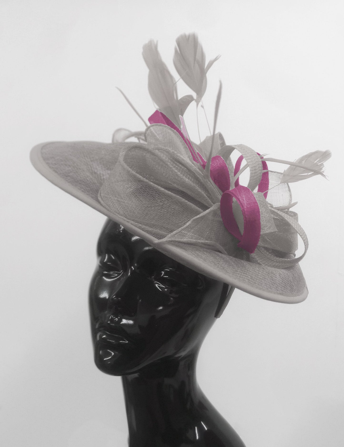 Caprilite Big Saucer Sinamay Silver Grey & Plum Mixed Colour Fascinator On Headband