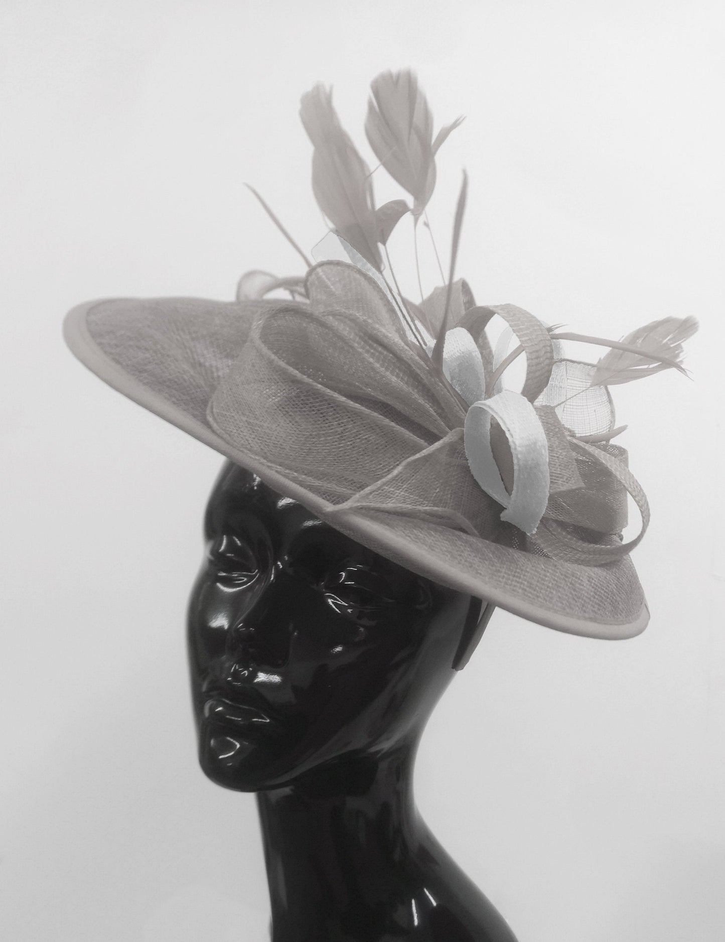 Caprilite Big Saucer Sinamay Silver Grey & White Mixed Colour Fascinator On Headband