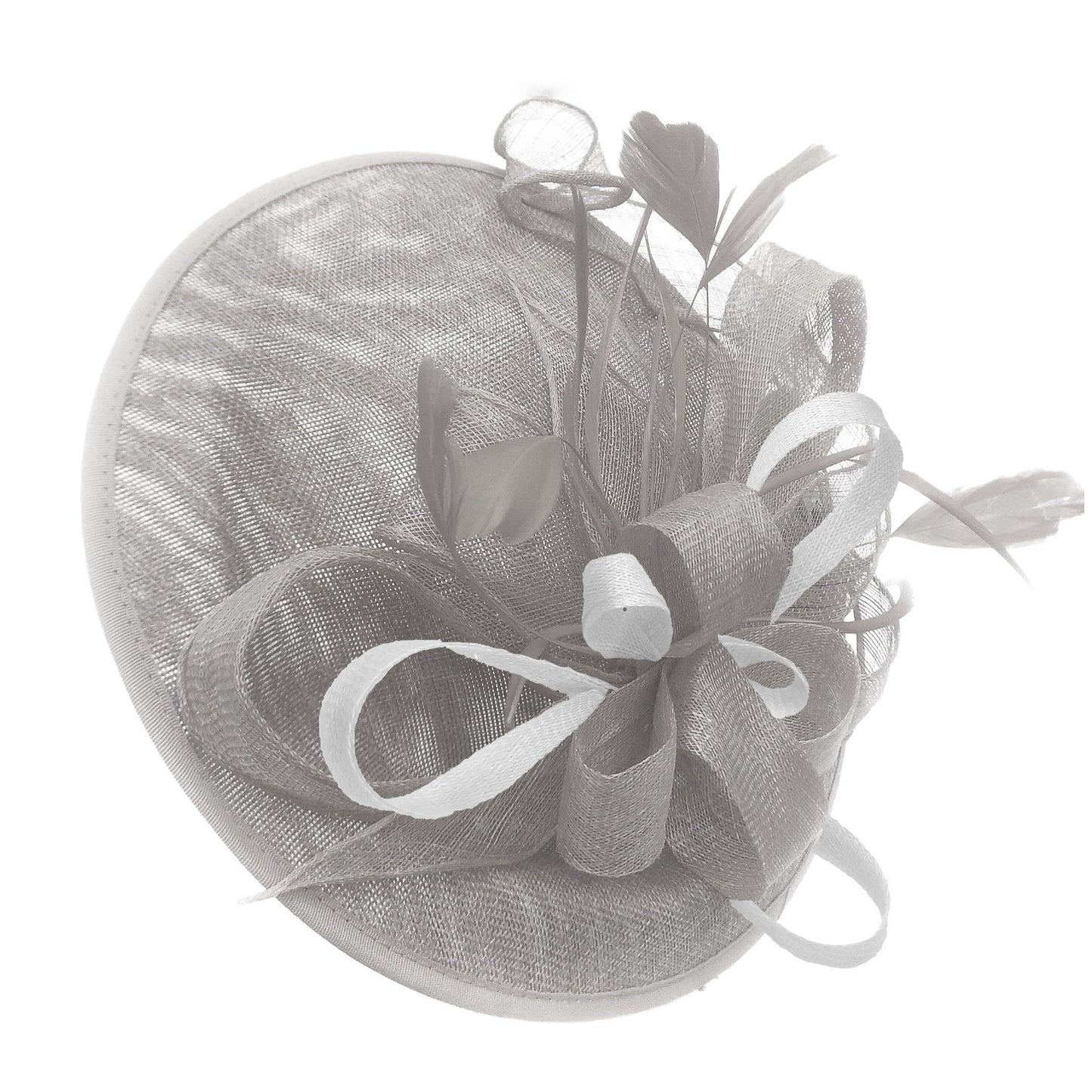Caprilite Big Saucer Sinamay Silver Grey & White Mixed Colour Fascinator On Headband