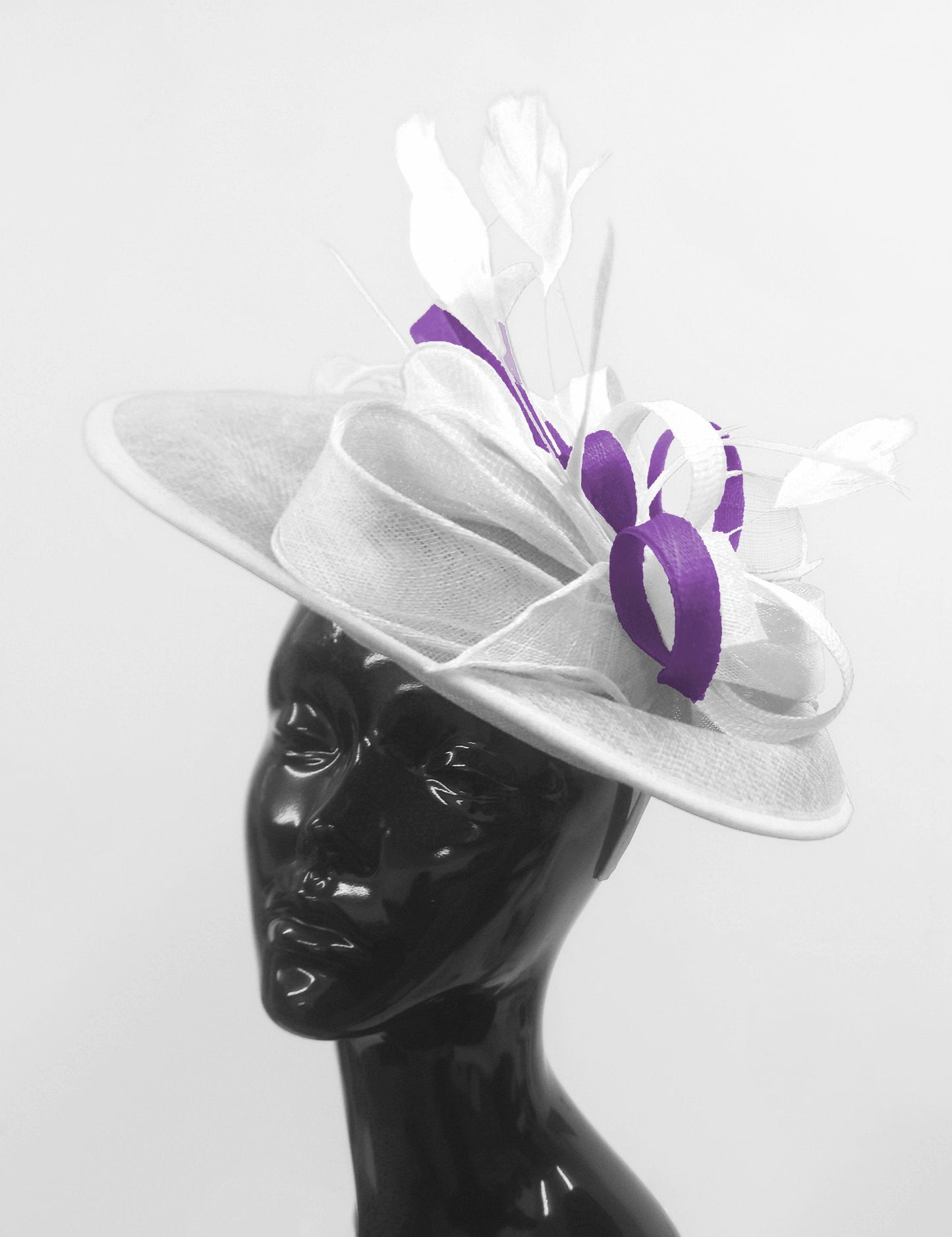 Caprilite Big Saucer Sinamay White & Cadbury Purple Mixed Colour Fascinator On Headband