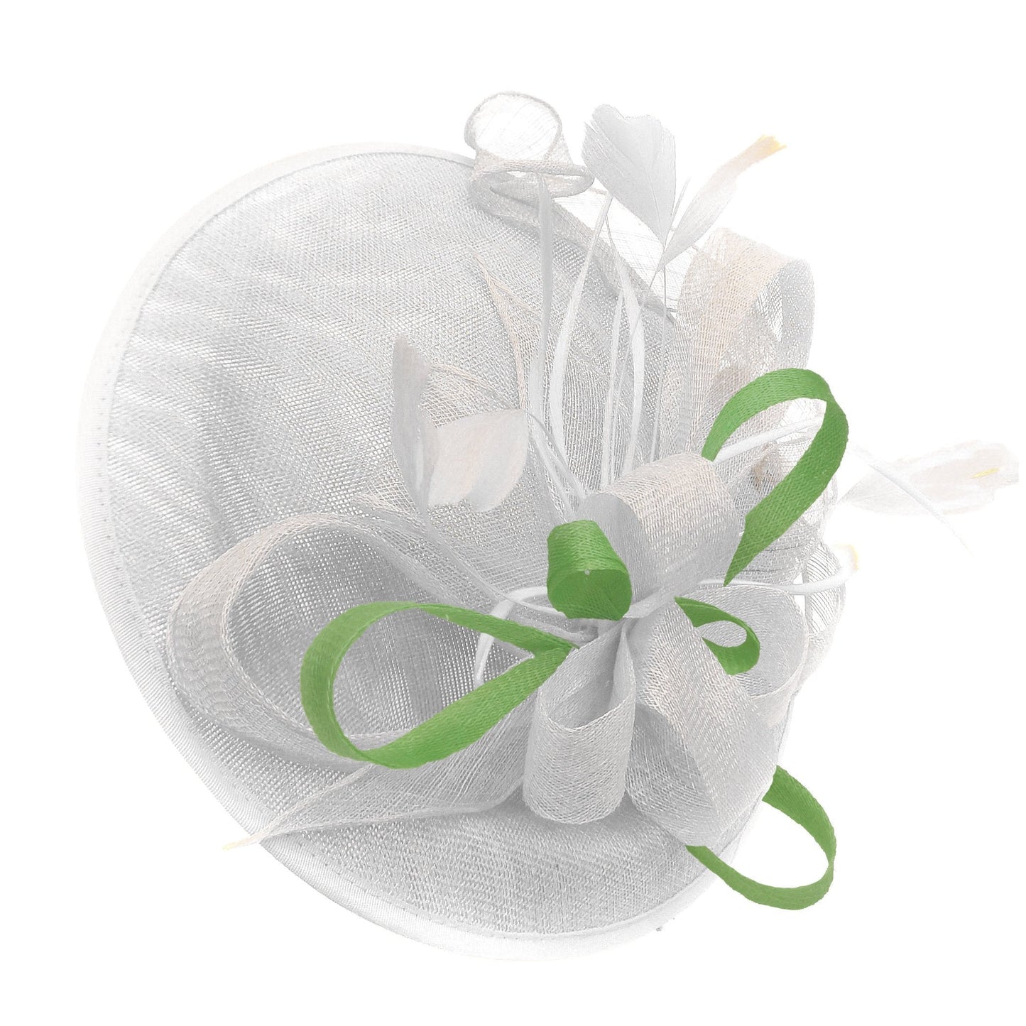 Caprilite Big Saucer Sinamay White & Lime Green Mixed Colour Fascinator On Headband