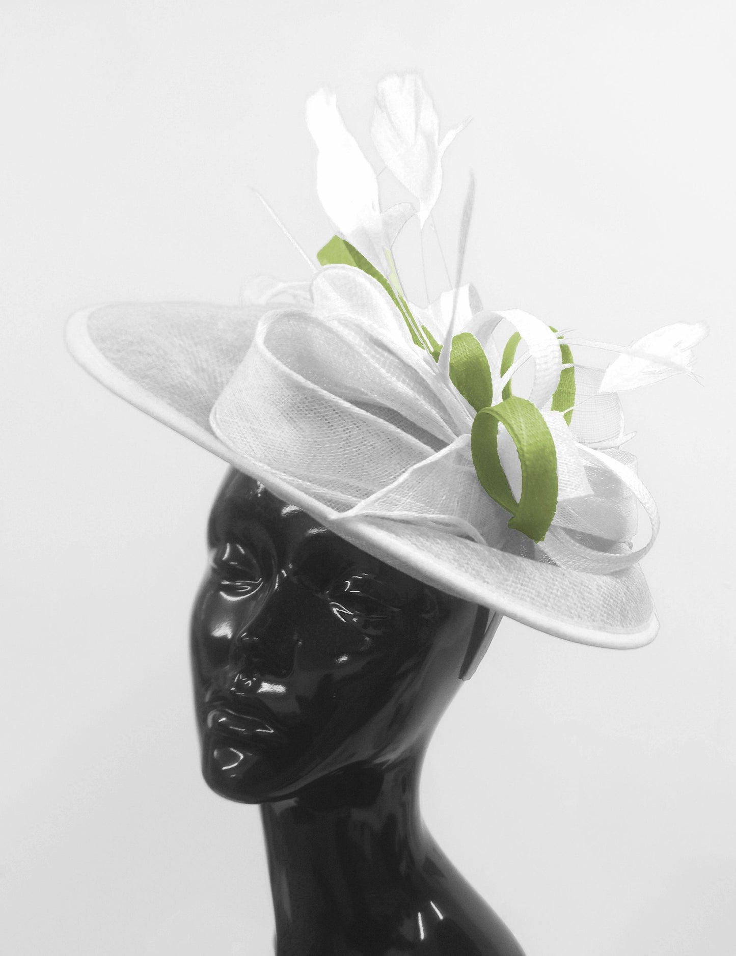 Caprilite Big Saucer Sinamay White & Lime Green Mixed Colour Fascinator On Headband