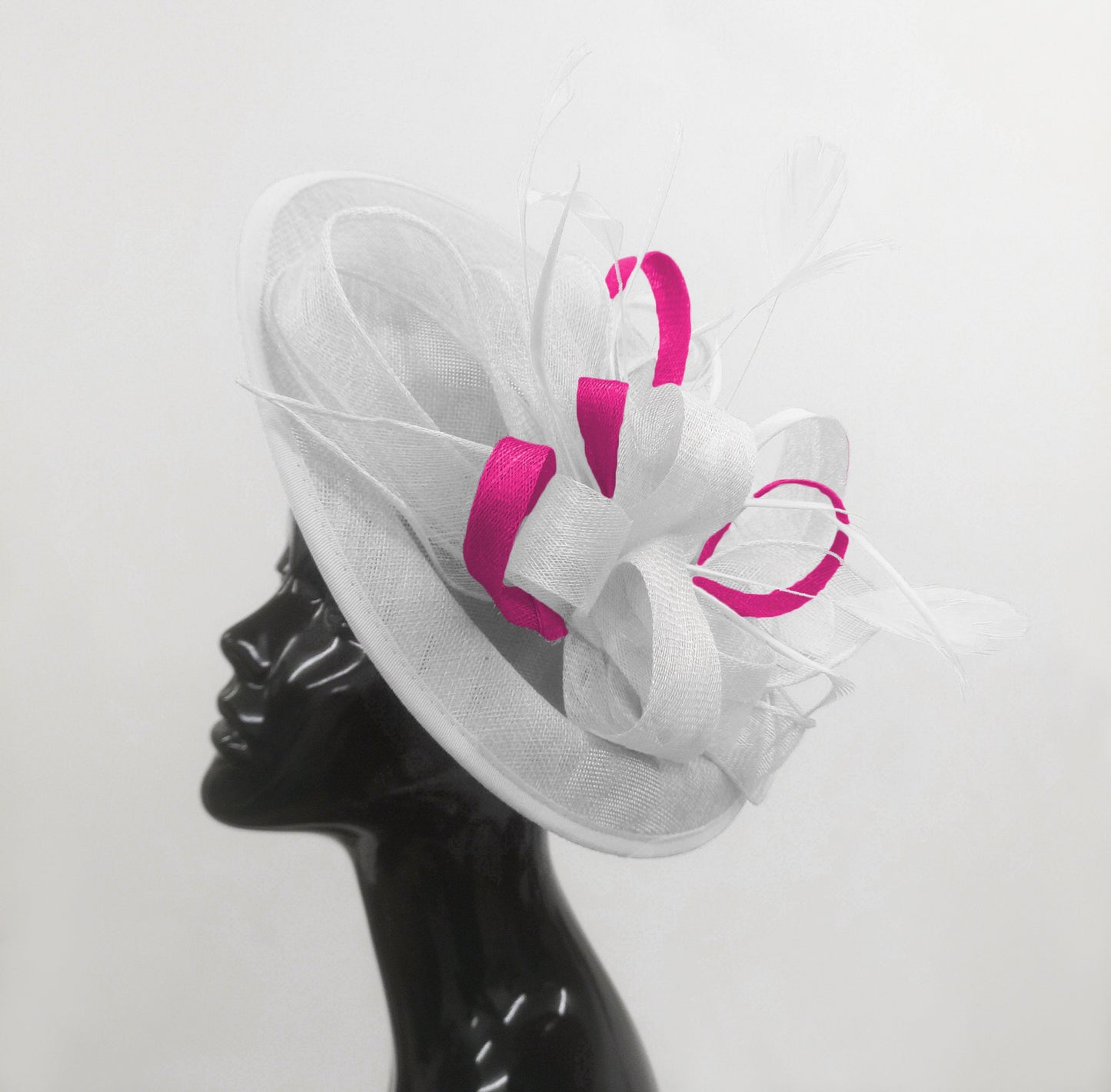 Caprilite Big Saucer Sinamay White & Fuchsia Hot Pink Mixed Colour Fascinator On Headband