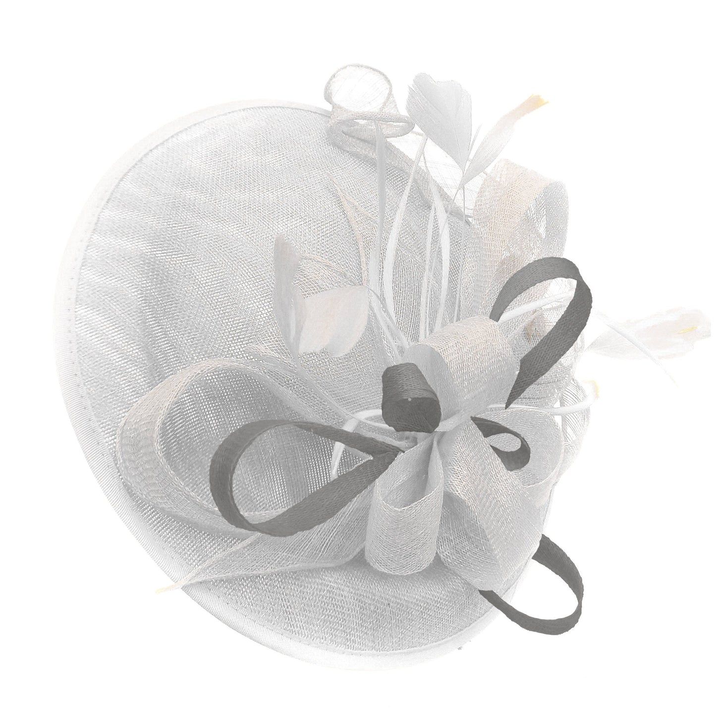 Caprilite Big Saucer Sinamay White & Silver Grey Mixed Colour Fascinator On Headband
