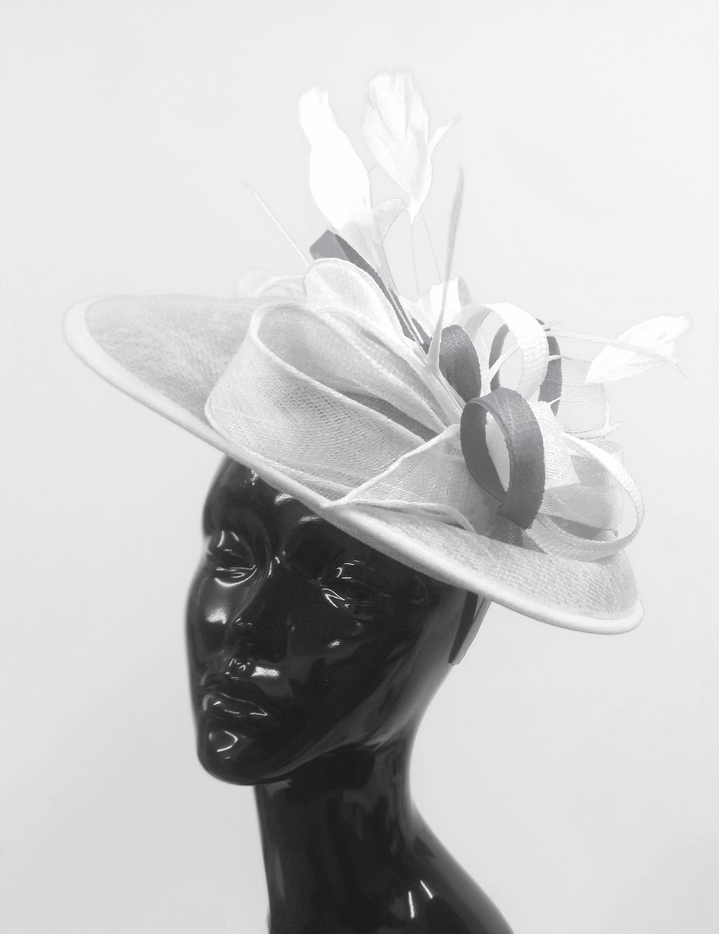 Caprilite Big Saucer Sinamay White & Silver Grey Mixed Colour Fascinator On Headband