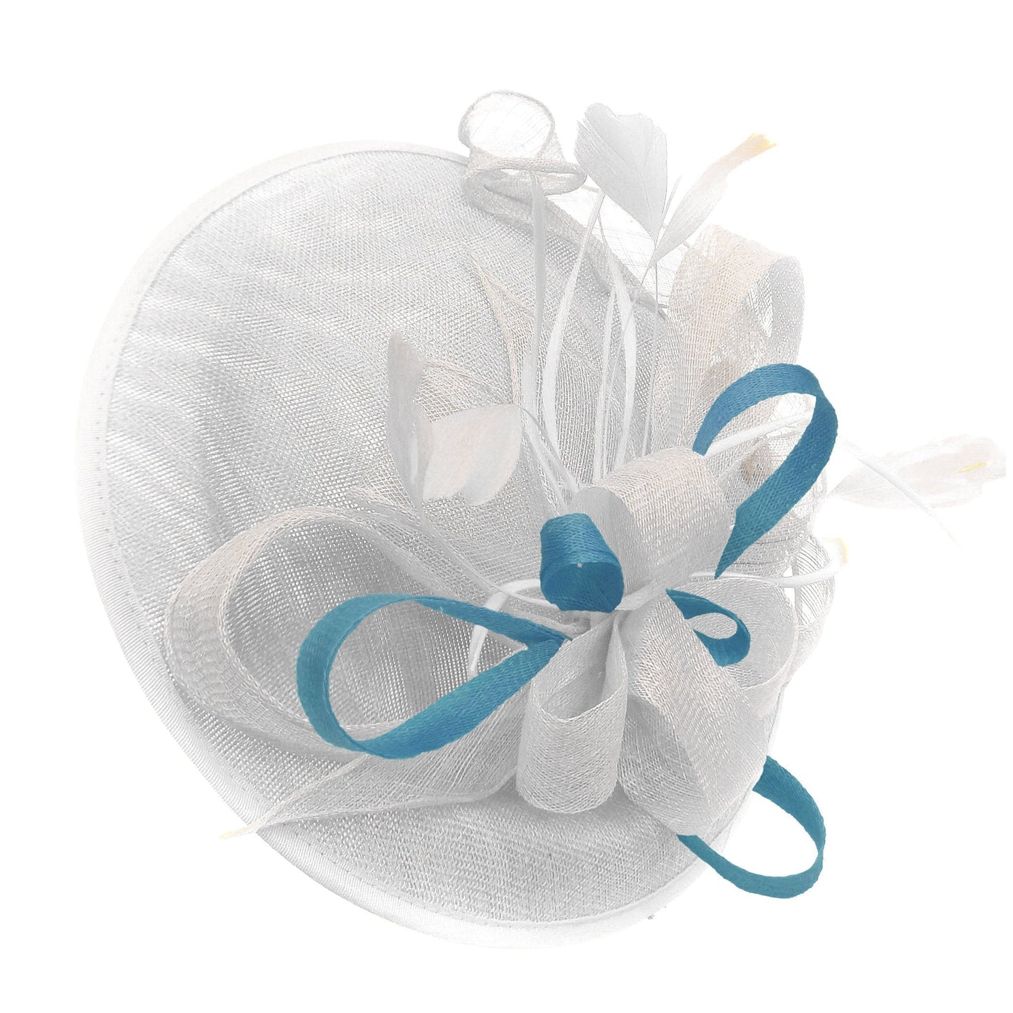 Caprilite Big Saucer Sinamay White & Light Blue Mixed Colour Fascinator On Headband