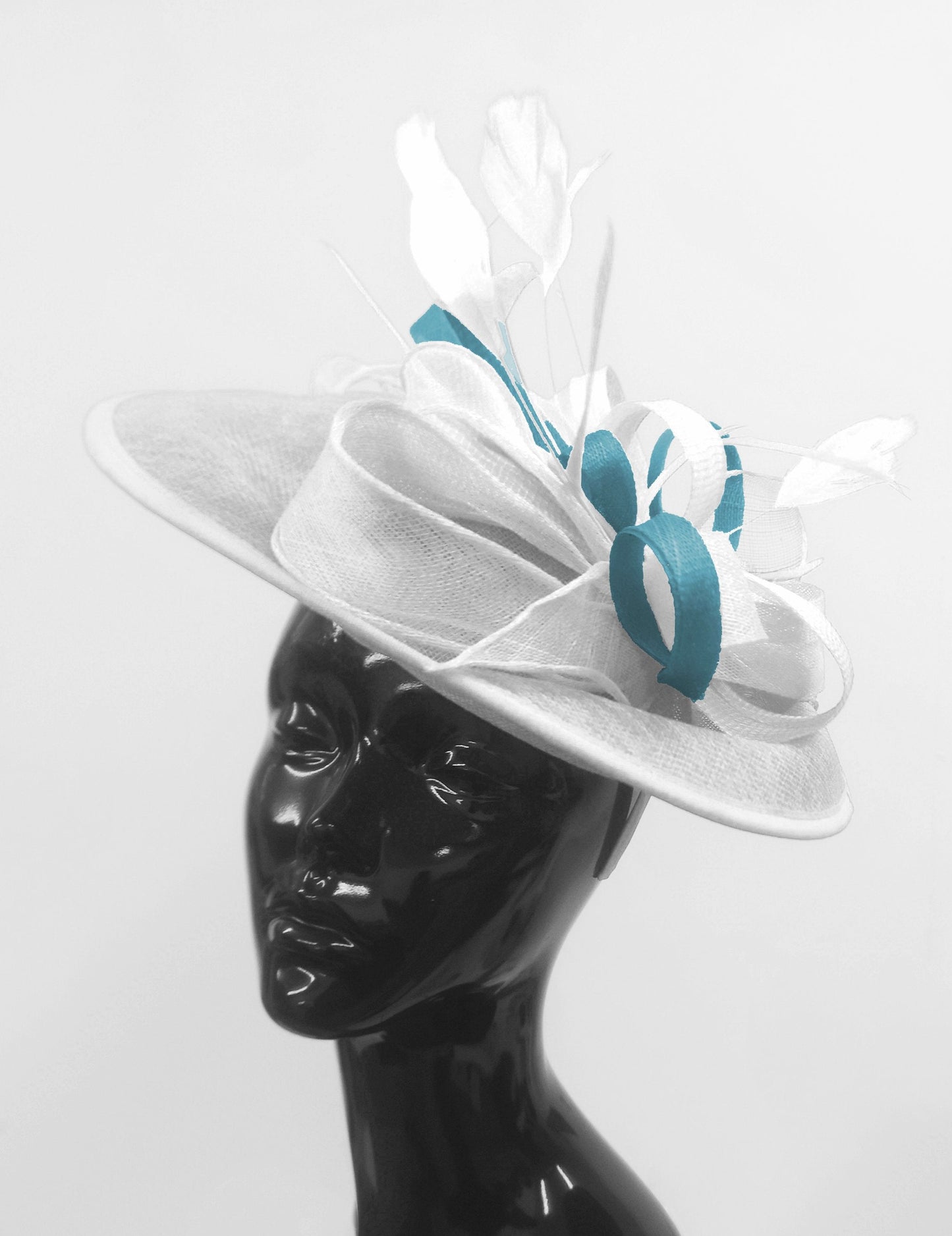 Caprilite Big Saucer Sinamay White & Light Blue Mixed Colour Fascinator On Headband