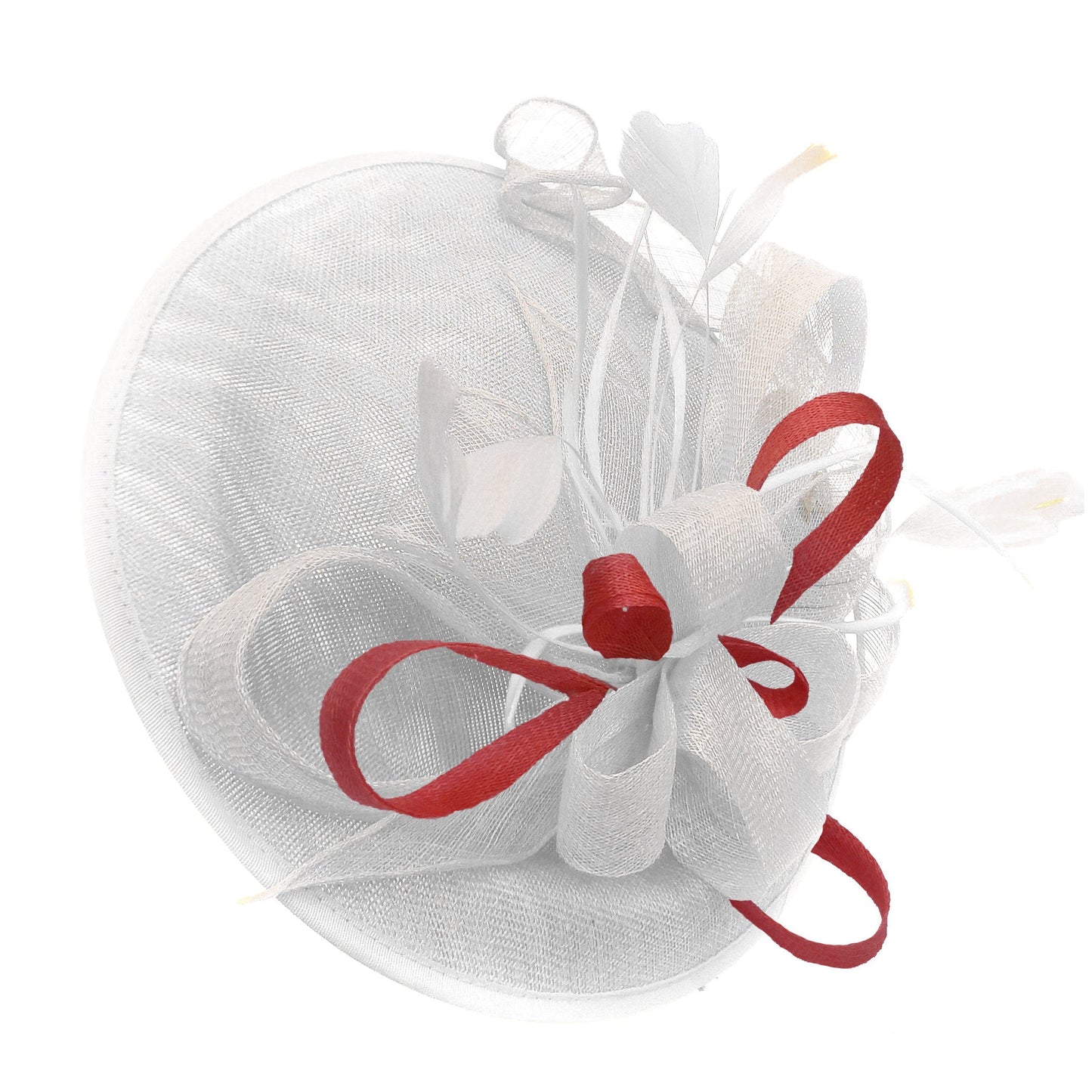 Caprilite Big Saucer Sinamay White & Red Mixed Colour Fascinator On Headband