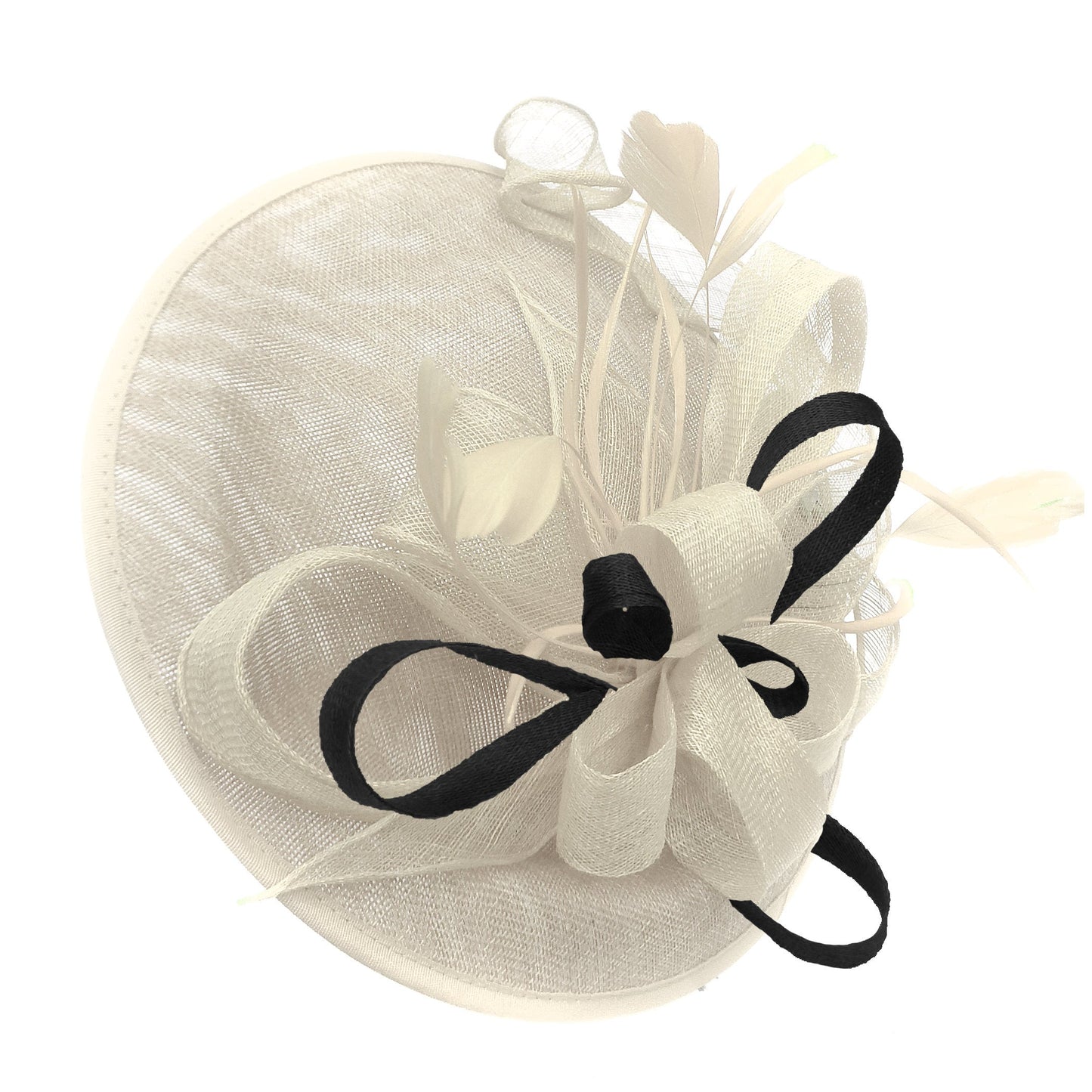 Caprilite Big Saucer Sinamay Cream Ivory & Black Mixed Colour Fascinator On Headband
