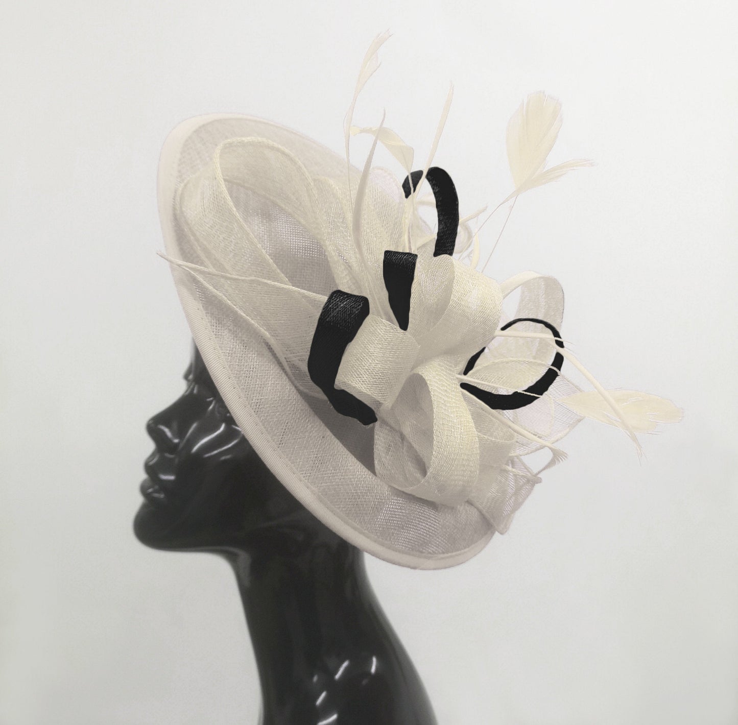 Caprilite Big Saucer Sinamay Cream Ivory & Black Mixed Colour Fascinator On Headband