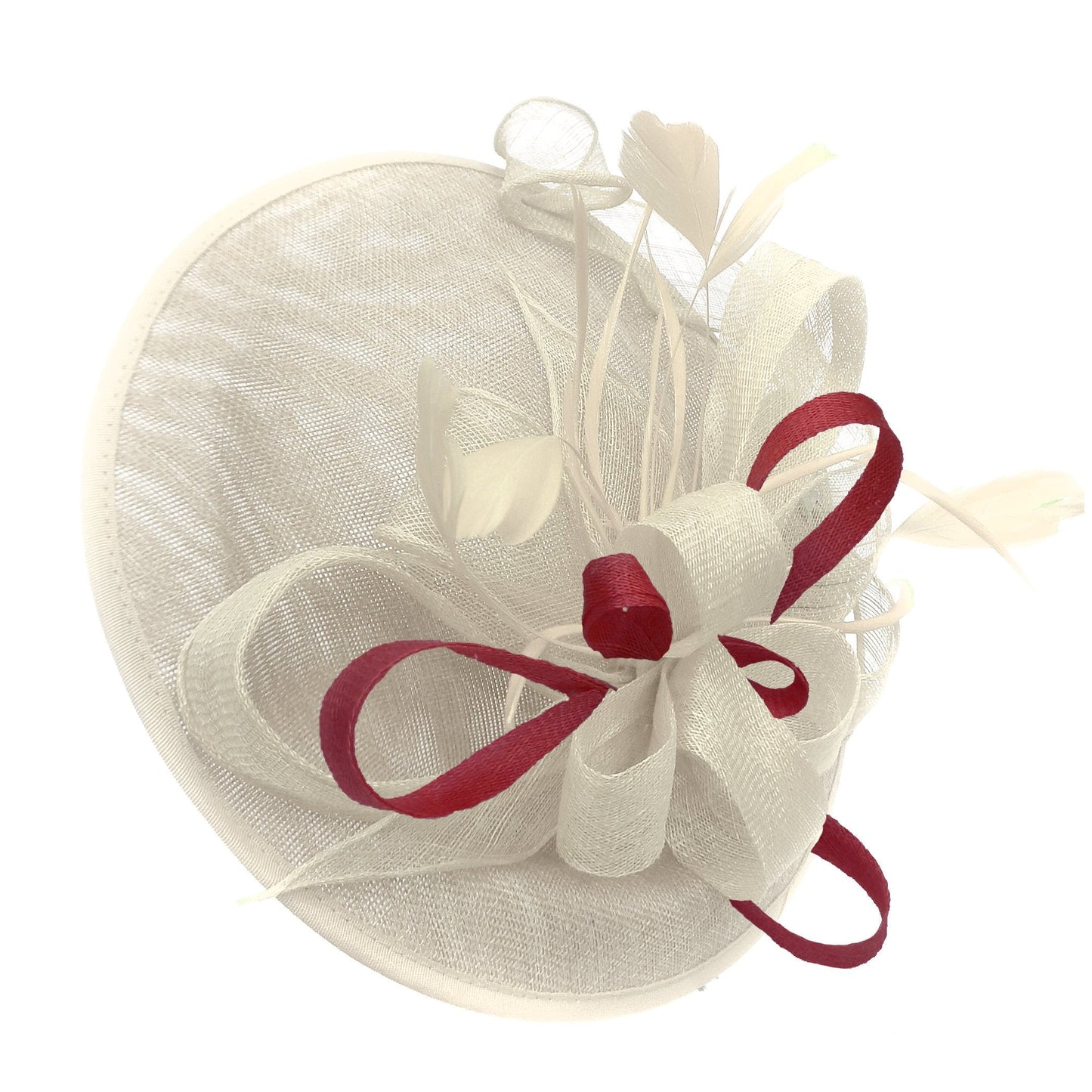 Caprilite Big Saucer Sinamay Cream Ivory & Burgundy Mixed Colour Fascinator On Headband