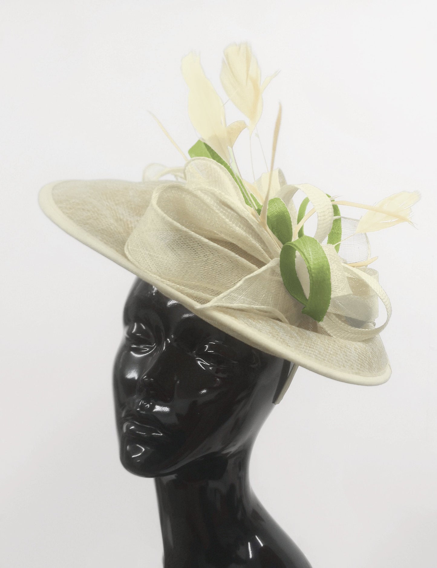 Caprilite Big Saucer Sinamay Cream Ivory & Lime Green Mixed Colour Fascinator On Headband