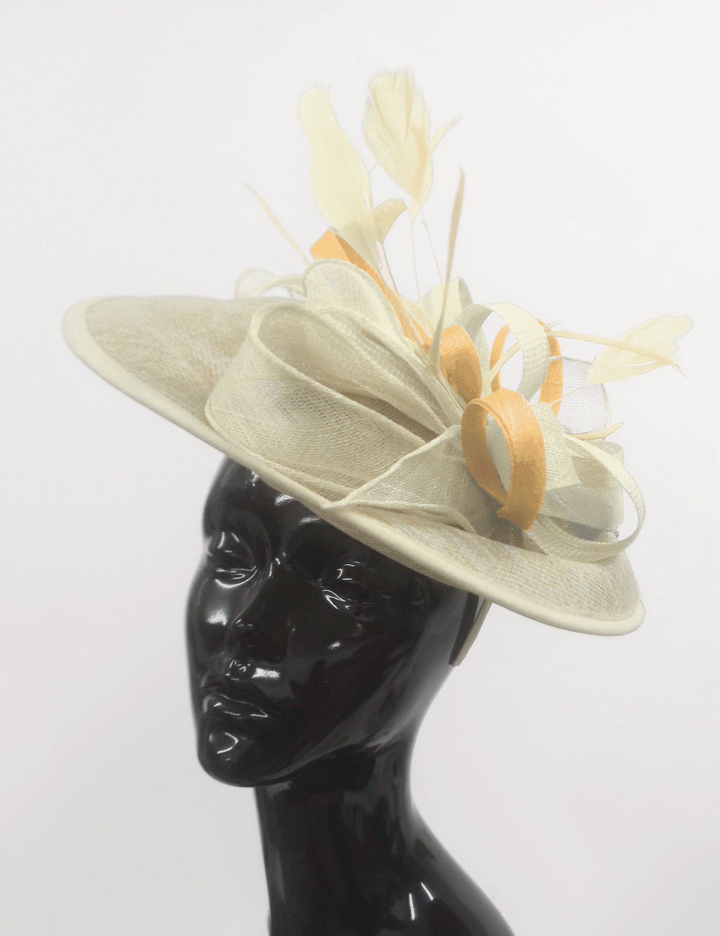 Caprilite Big Saucer Sinamay Cream Ivory & Gold Mixed Colour Fascinator On Headband