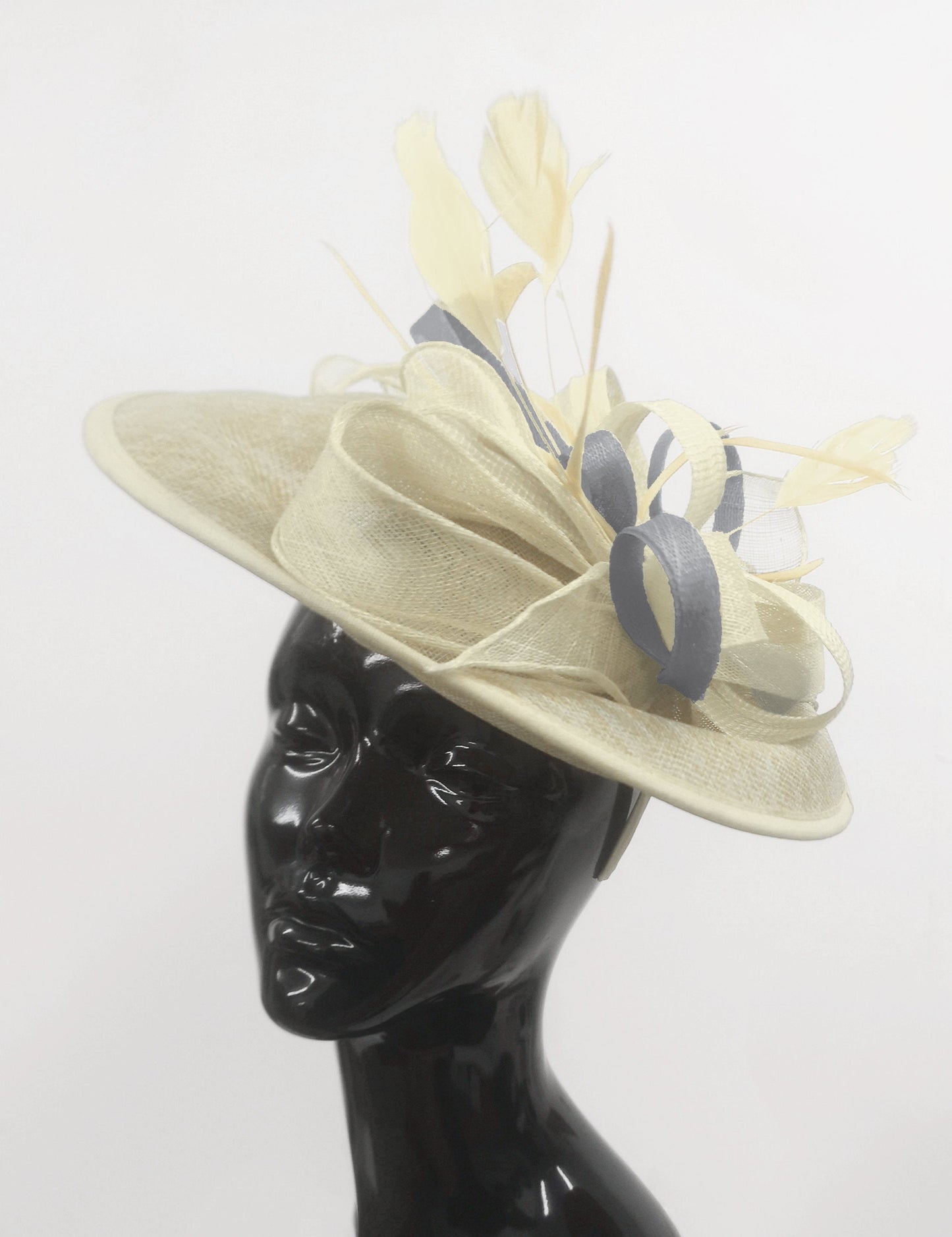 Caprilite Big Saucer Sinamay Cream ivory & Silver Grey Mixed Colour Fascinator On Headband