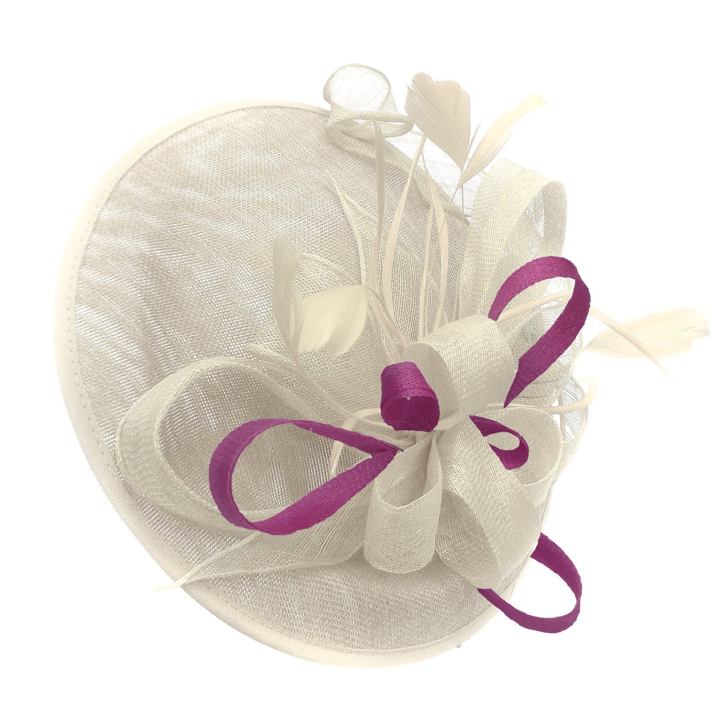Caprilite Big Saucer Sinamay Cream ivory & Plum Mixed Colour Fascinator On Headband