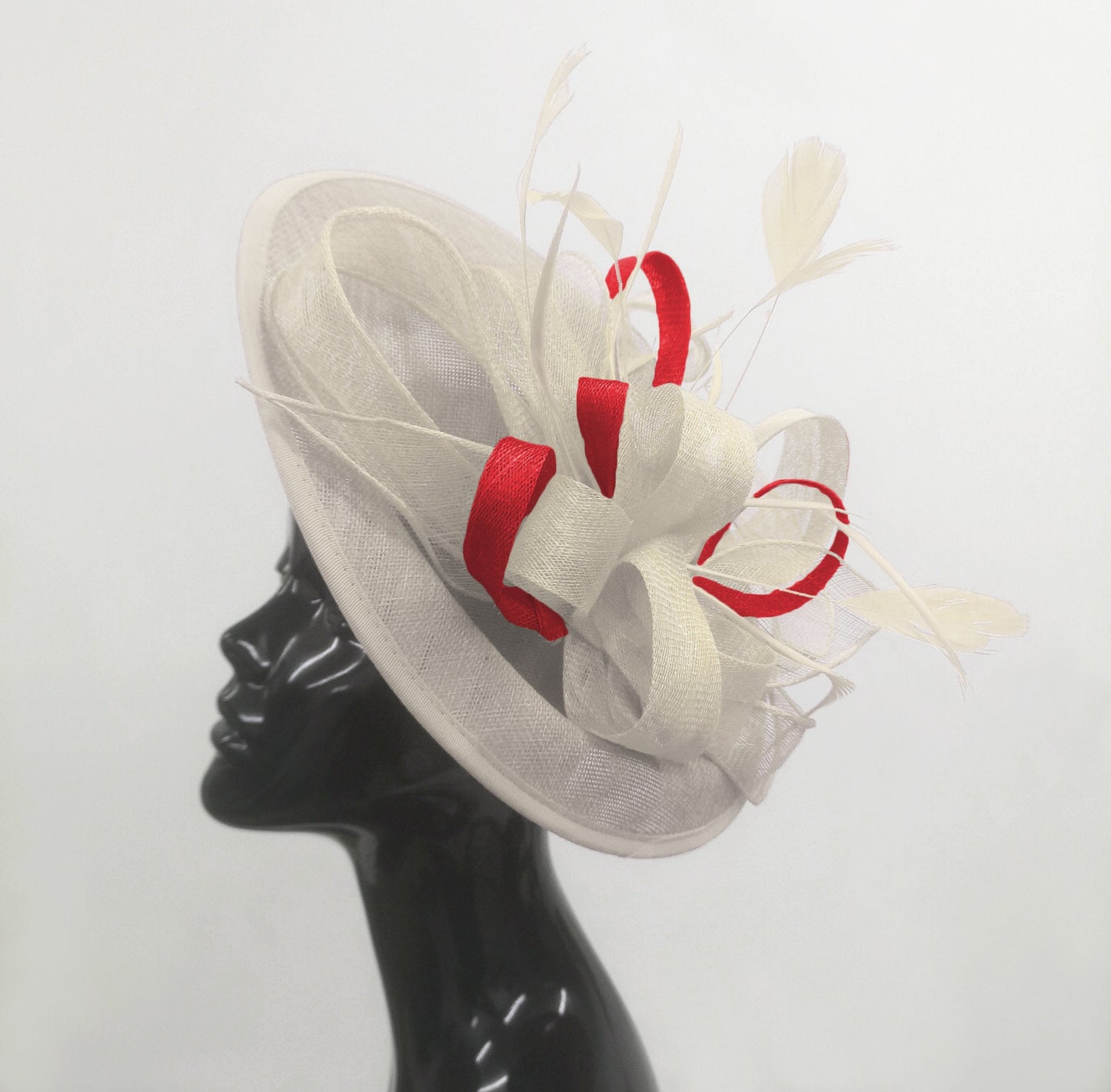 Caprilite Big Saucer Sinamay Cream ivory & Red Mixed Colour Fascinator On Headband