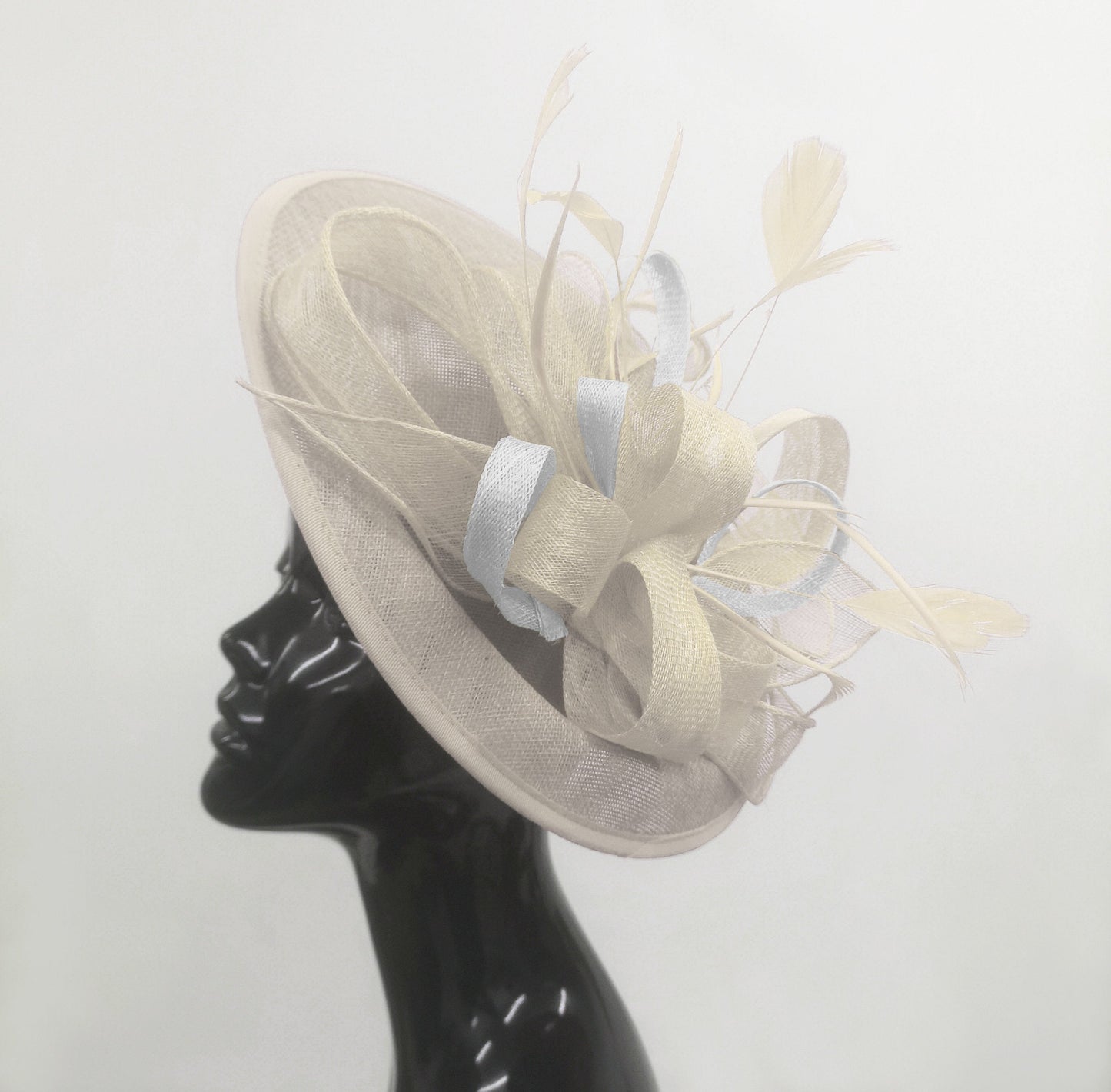 Caprilite Big Saucer Sinamay Cream ivory & White Mixed Colour Fascinator On Headband