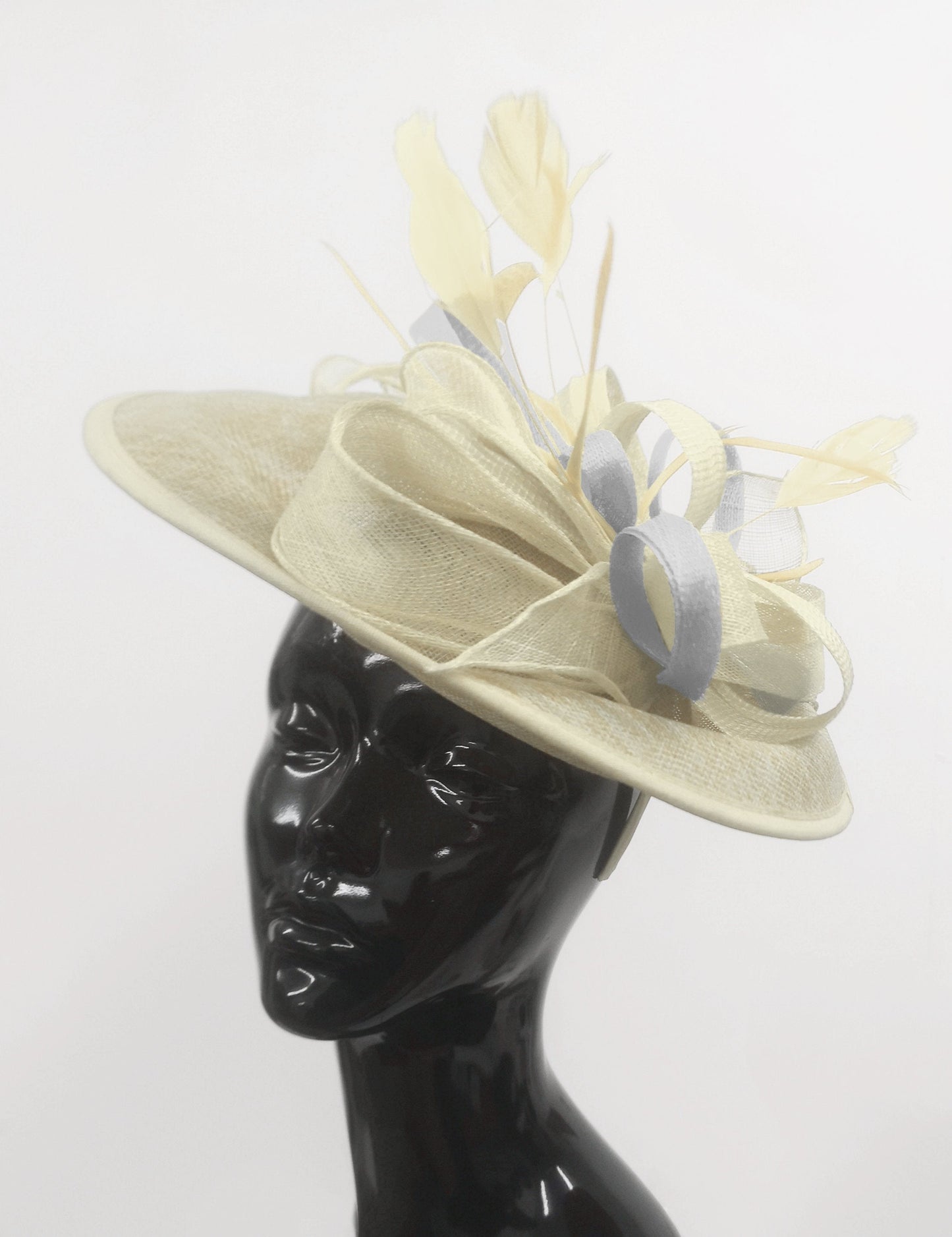 Caprilite Big Saucer Sinamay Cream ivory & White Mixed Colour Fascinator On Headband