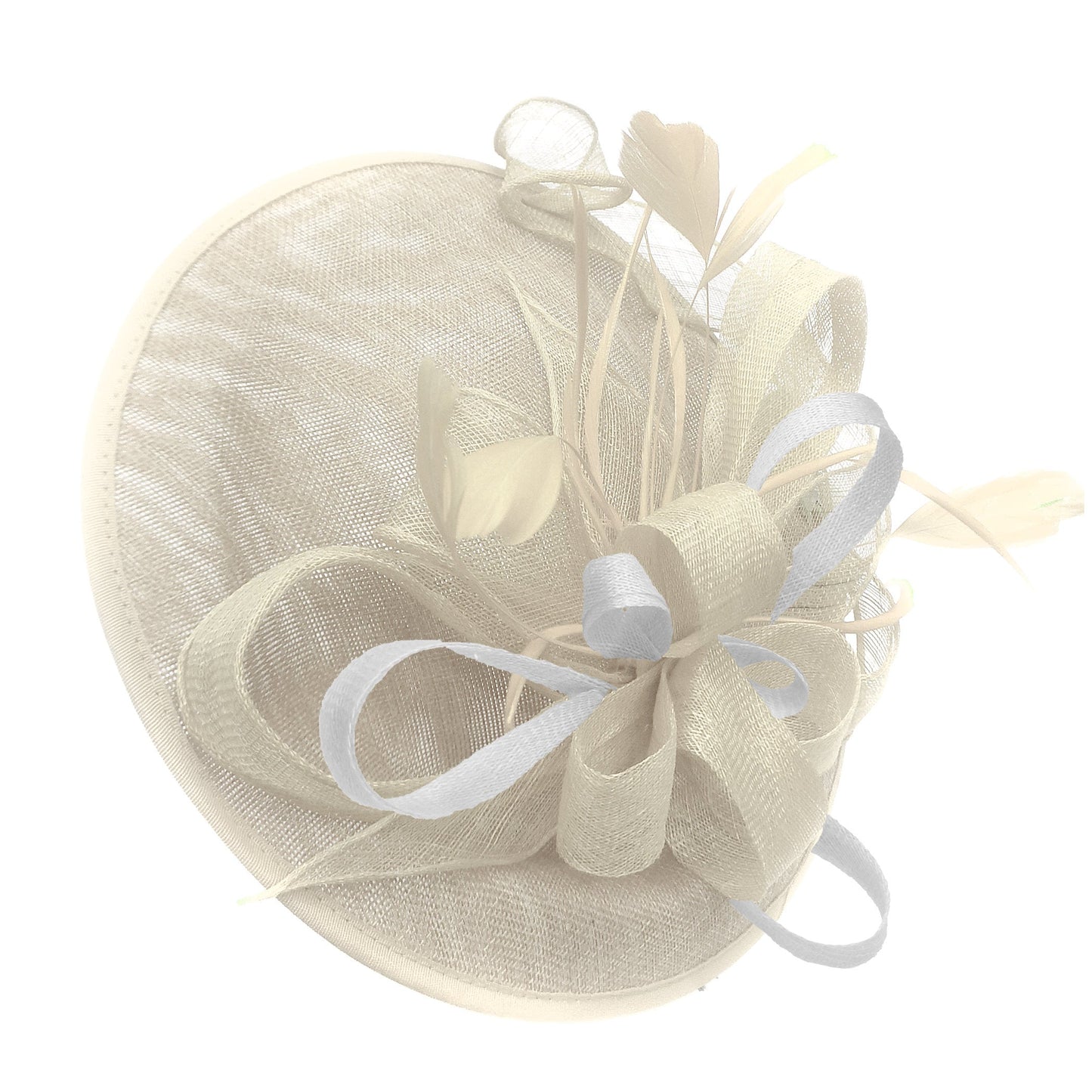 Caprilite Big Saucer Sinamay Cream ivory & White Mixed Colour Fascinator On Headband