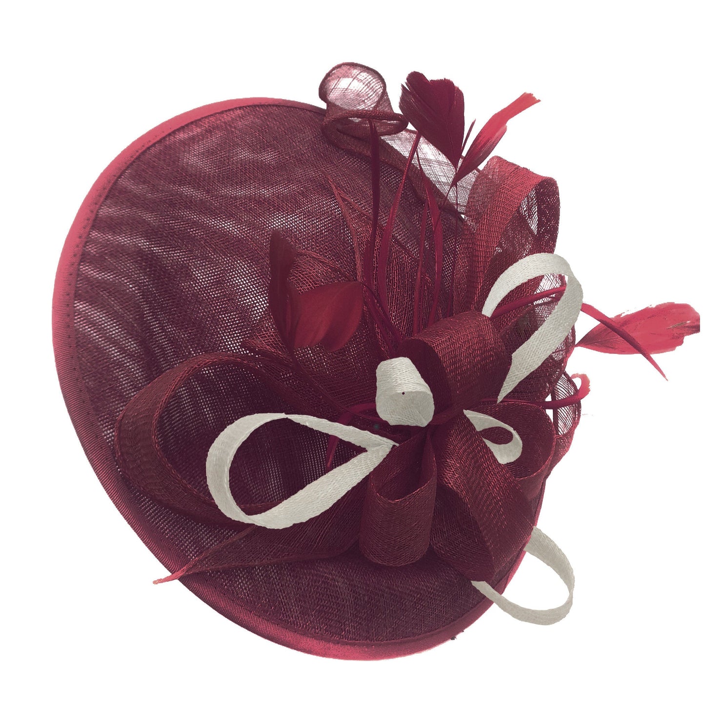 Caprilite Big Saucer Sinamay Burgundy & Cream Ivory Mixed Colour Fascinator On Headband
