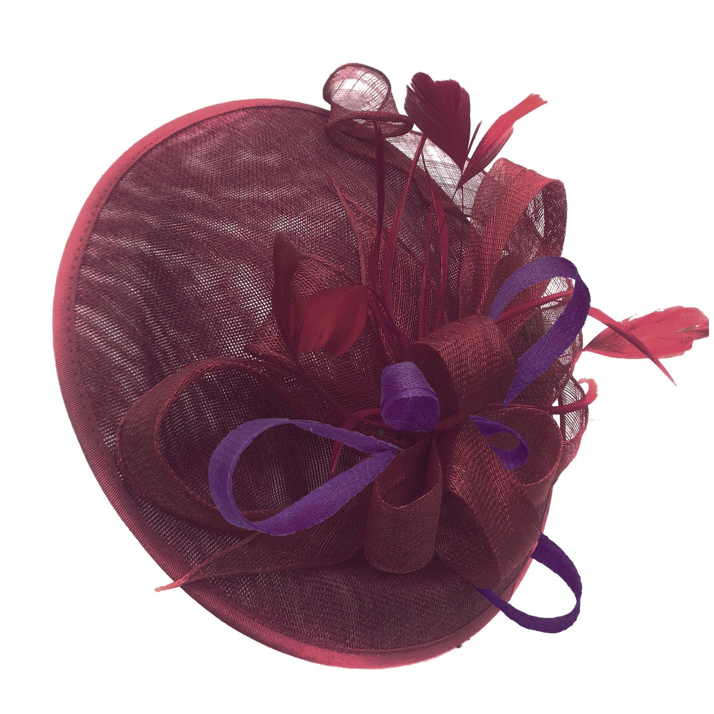 Caprilite Big Saucer Sinamay Burgundy & Dark Purple Mixed Colour Fascinator On Headband