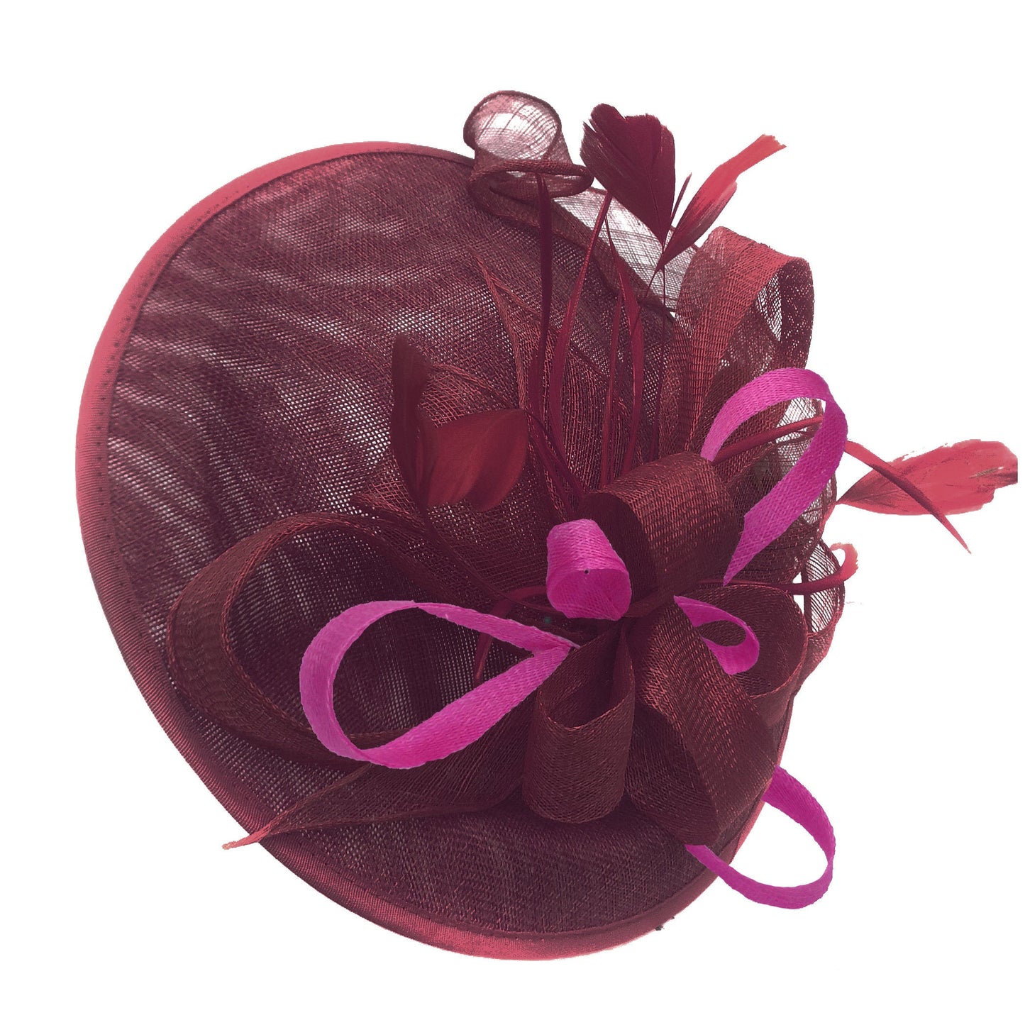Caprilite Big Saucer Sinamay Burgundy & Fuchsia Hot Pink Mixed Colour Fascinator On Headband