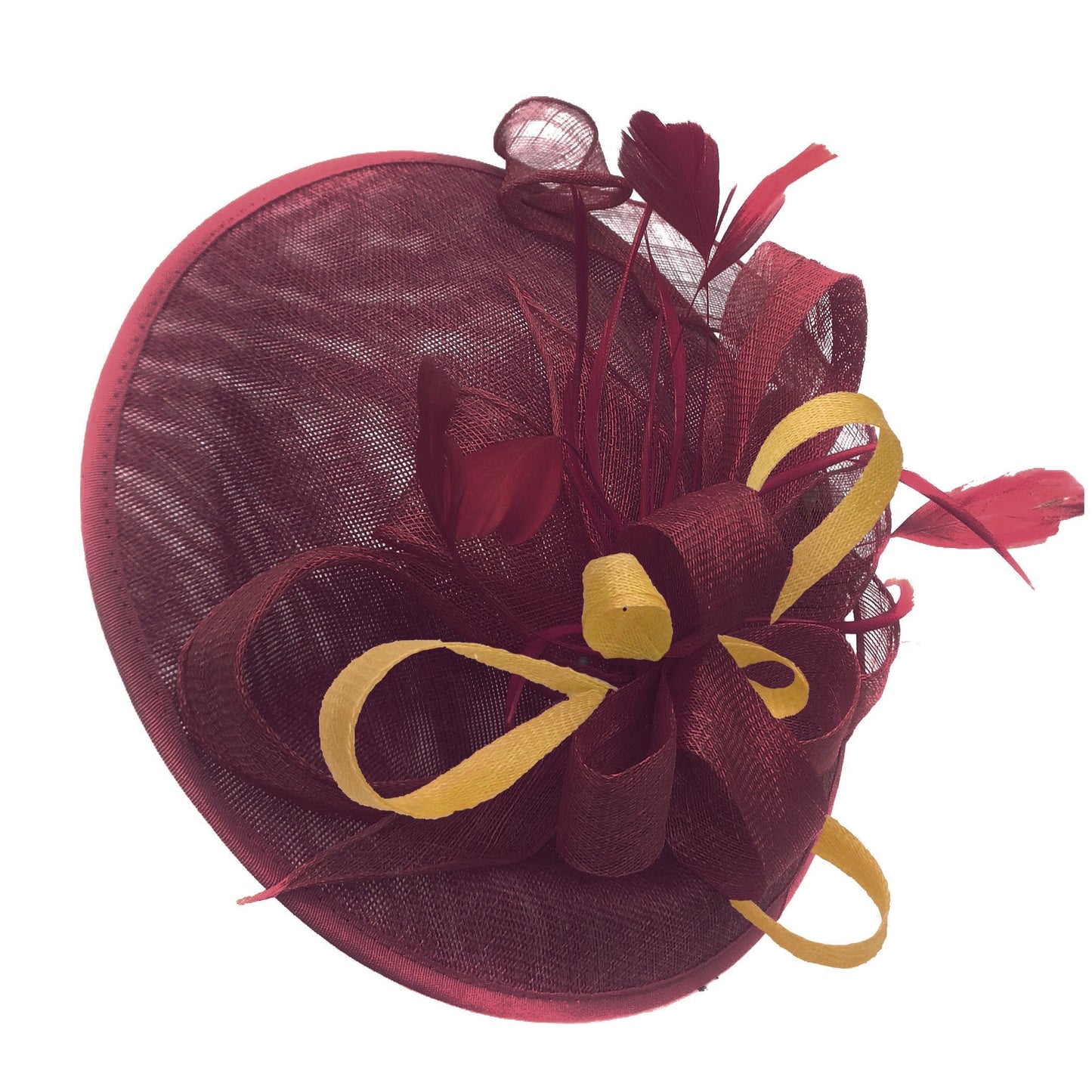 Caprilite Big Saucer Sinamay Burgundy & Gold Mixed Colour Fascinator On Headband