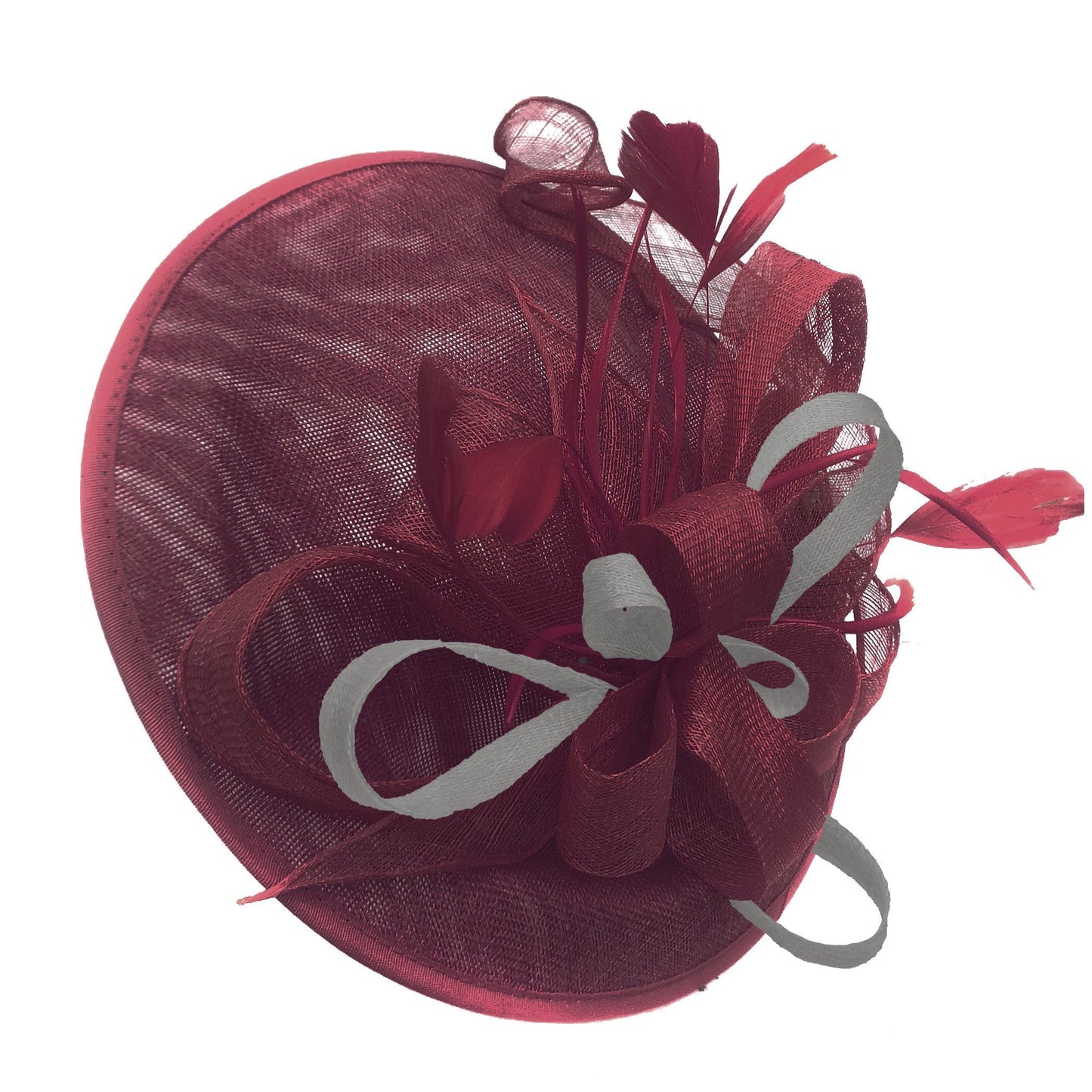 Caprilite Big Saucer Sinamay Burgundy & Grey Silver Mixed Colour Fascinator On Headband