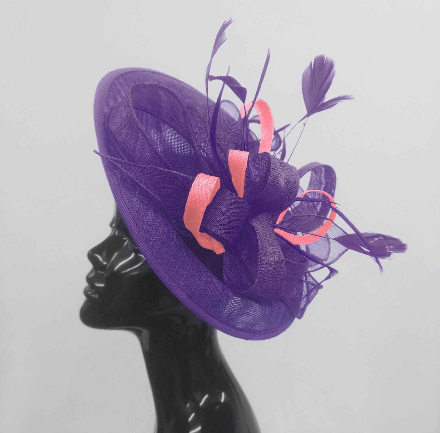 Caprilite Big Saucer Sinamay Lavender Purple & Baby Pink Mixed Colour Fascinator On Headband