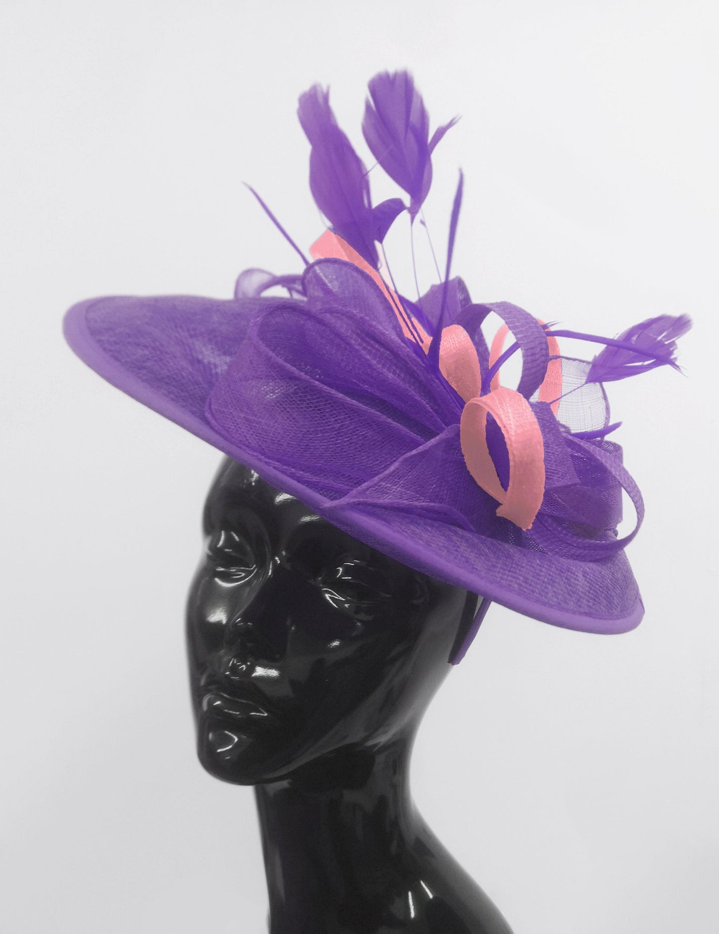 Caprilite Big Saucer Sinamay Lavender Purple & Baby Pink Mixed Colour Fascinator On Headband
