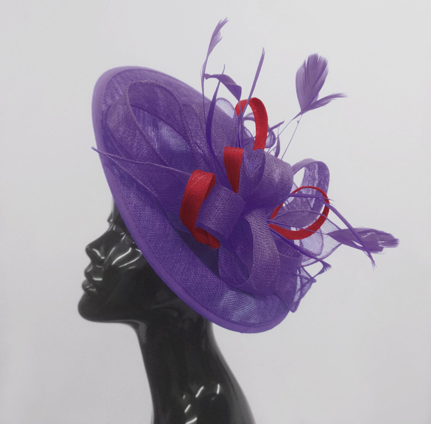 Caprilite Big Saucer Sinamay Lavender Purple & Burgundy Mixed Colour Fascinator On Headband