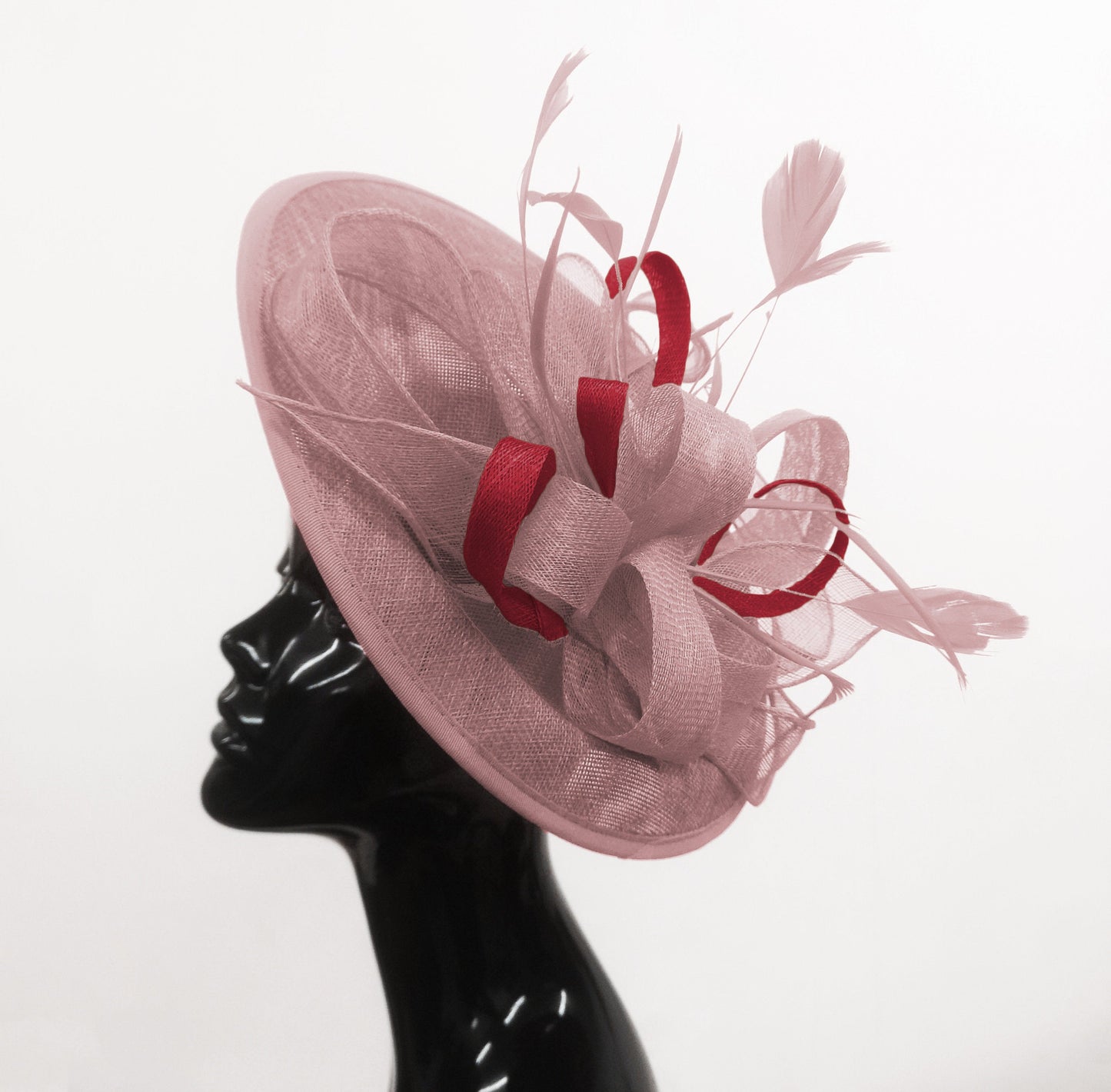 Caprilite Big Saucer Sinamay Dusty Pink & Burgundy Mixed Colour Fascinator On Headband