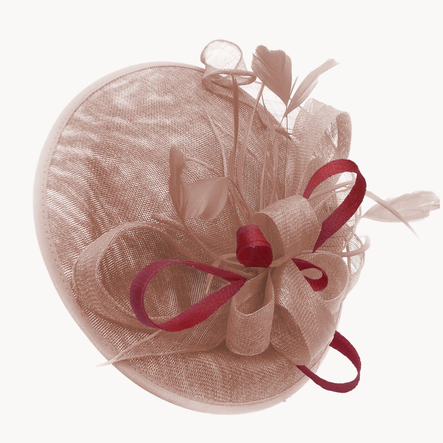 Caprilite Big Saucer Sinamay Dusty Pink & Burgundy Mixed Colour Fascinator On Headband