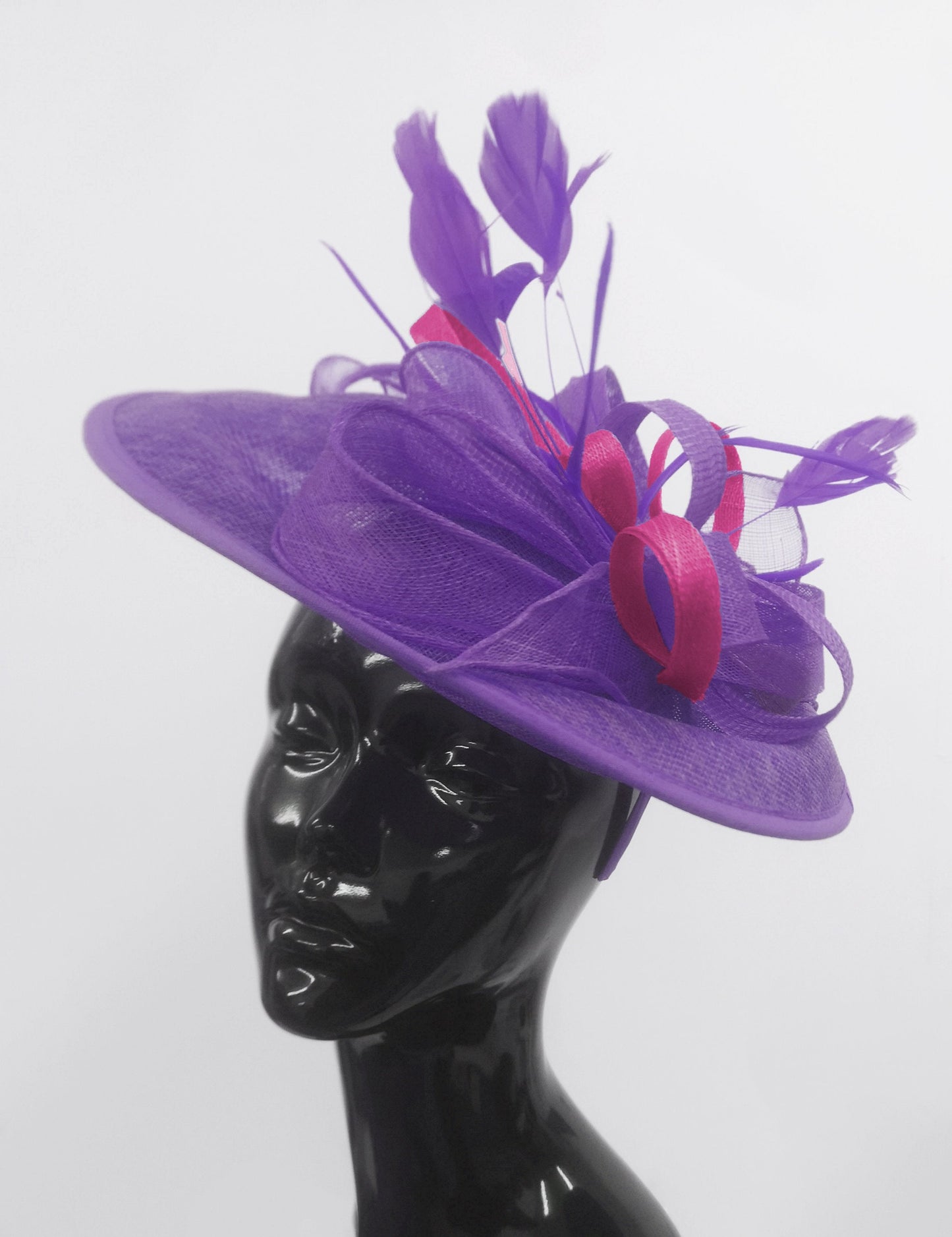 Caprilite Big Saucer Sinamay Lavender Purple & Fuchsia Hot pink Mixed Colour Fascinator On Headband