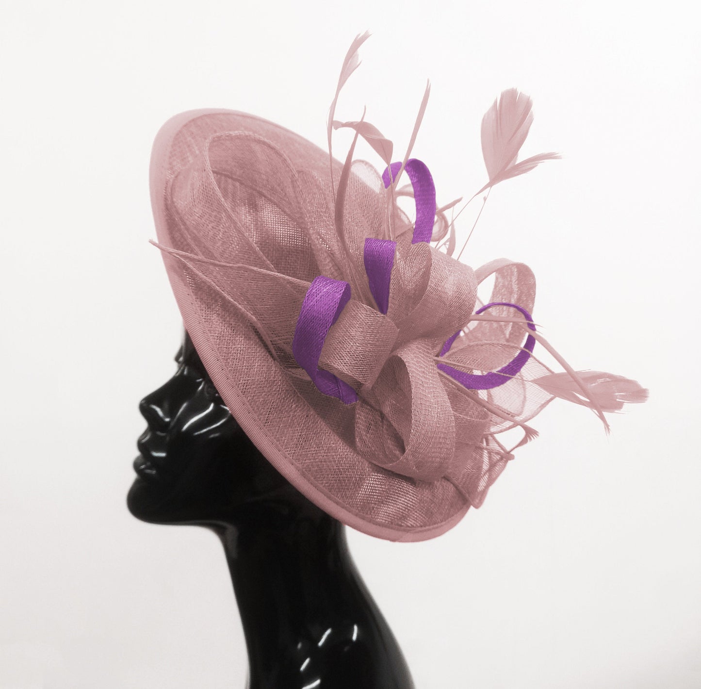 Caprilite Big Saucer Sinamay Dusty Pink & Cadbury Purple Mixed Colour Fascinator On Headband