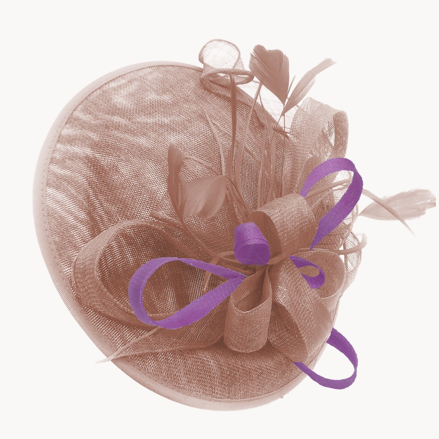 Caprilite Big Saucer Sinamay Dusty Pink & Cadbury Purple Mixed Colour Fascinator On Headband