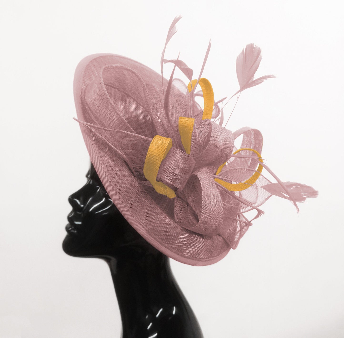 Caprilite Big Saucer Sinamay Dusty Pink & Gold Mixed Colour Fascinator On Headband
