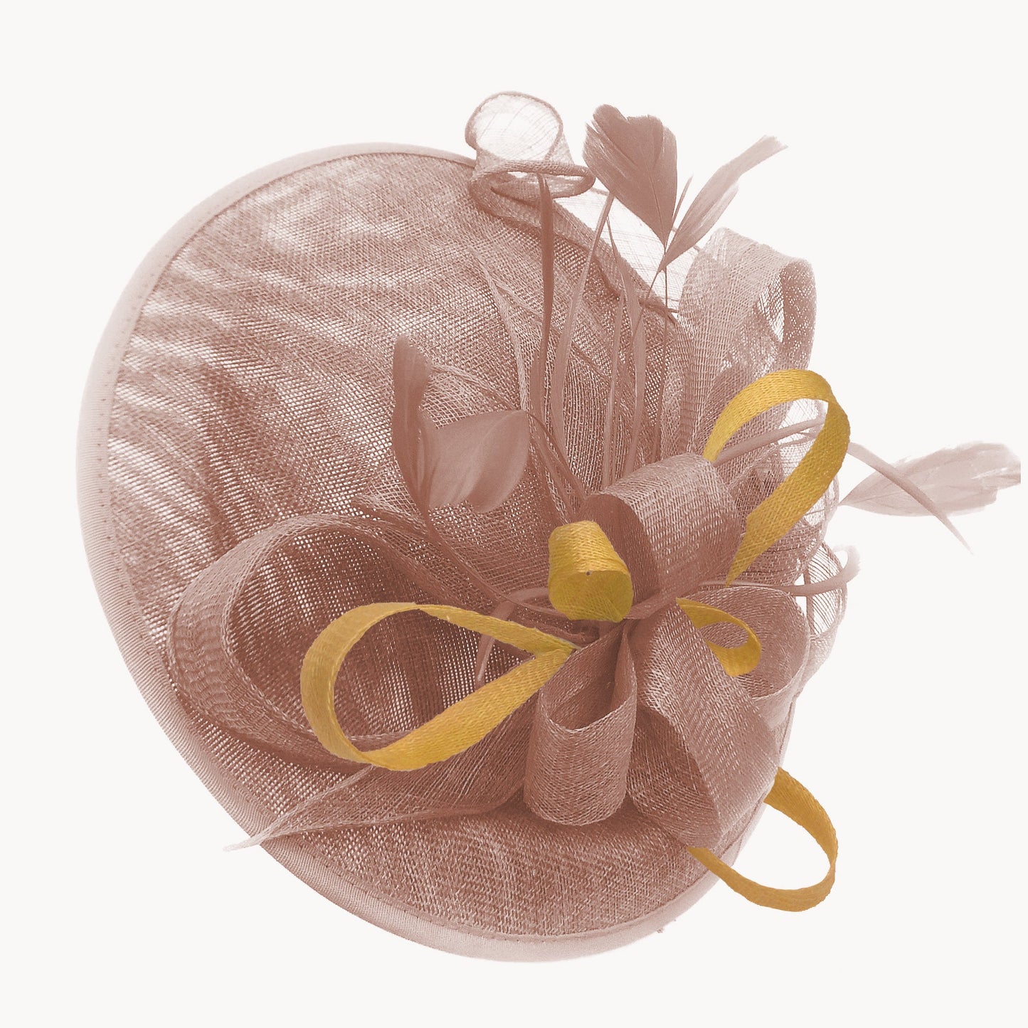 Caprilite Big Saucer Sinamay Dusty Pink & Gold Mixed Colour Fascinator On Headband