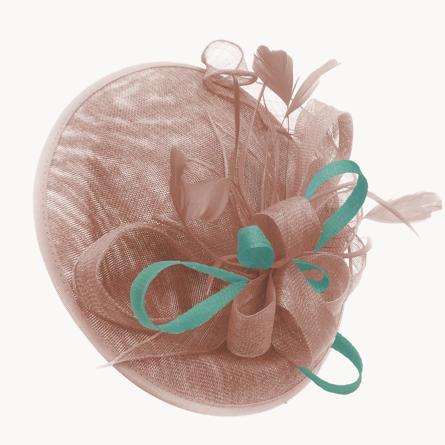 Caprilite Big Saucer Sinamay Dusty Pink & Light Turquoise Mixed Colour Fascinator On Headband