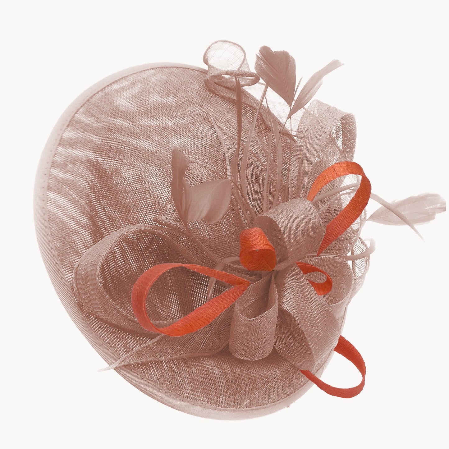 Caprilite Big Saucer Sinamay Dusty Pink & Orange Mixed Colour Fascinator On Headband