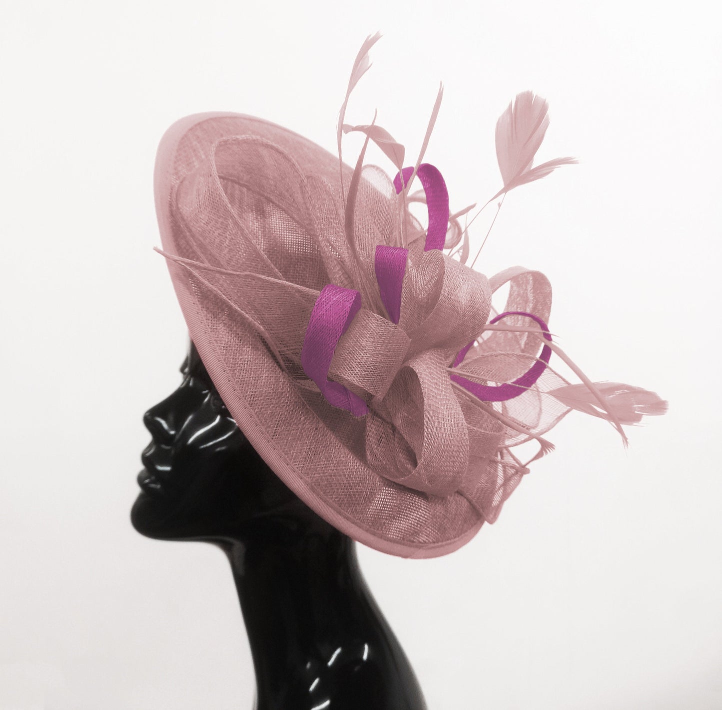 Caprilite Big Saucer Sinamay Dusty Pink & Plum Mixed Colour Fascinator On Headband